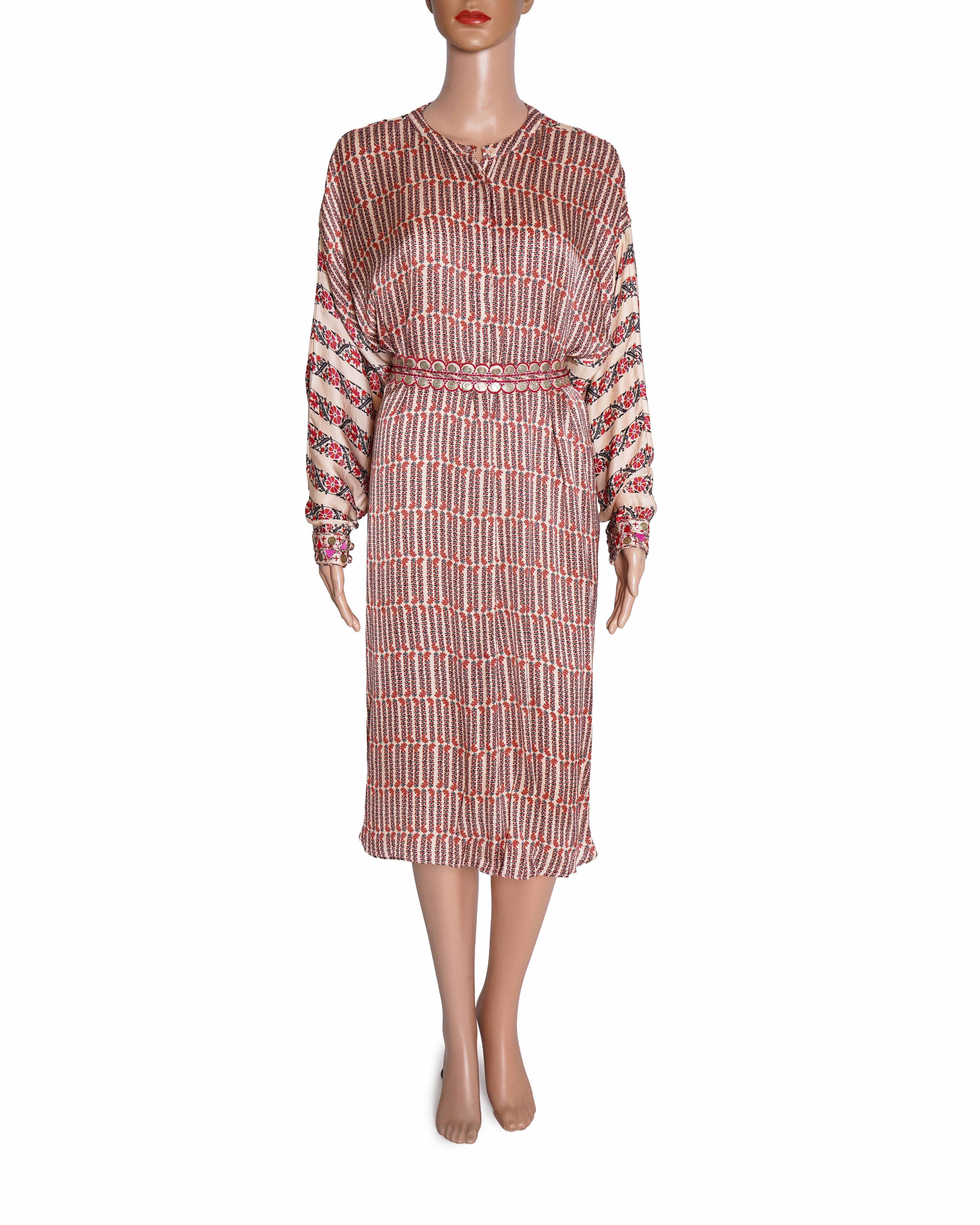 Punit Balana Peach Pink Satin Silk Printed Dress