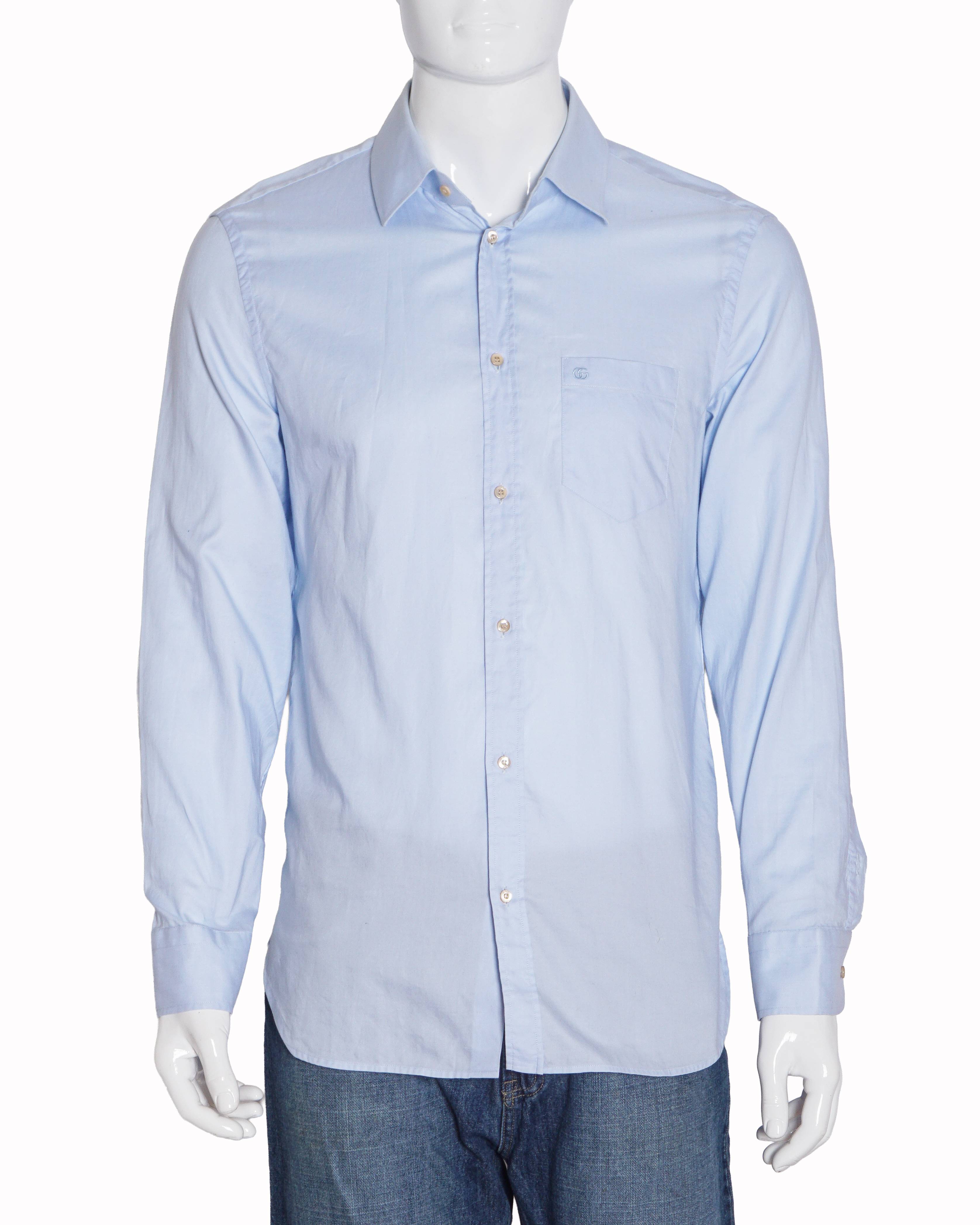 Gucci Light Blue Cotton Monogram Button-Down Shirt