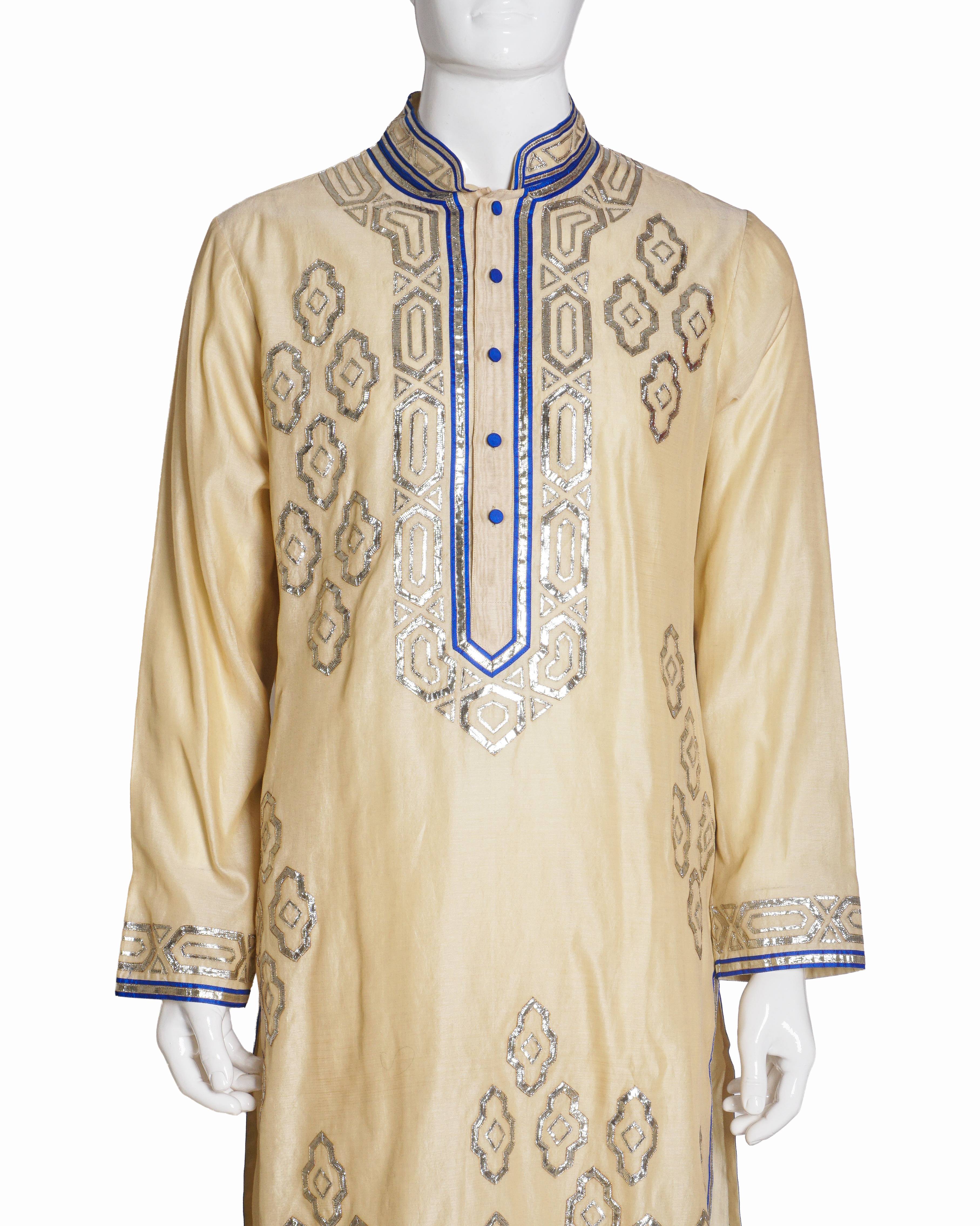 Abu Jani Sandeep Khosla Light Gold & Royal Blue Gota Patti Kurta Set