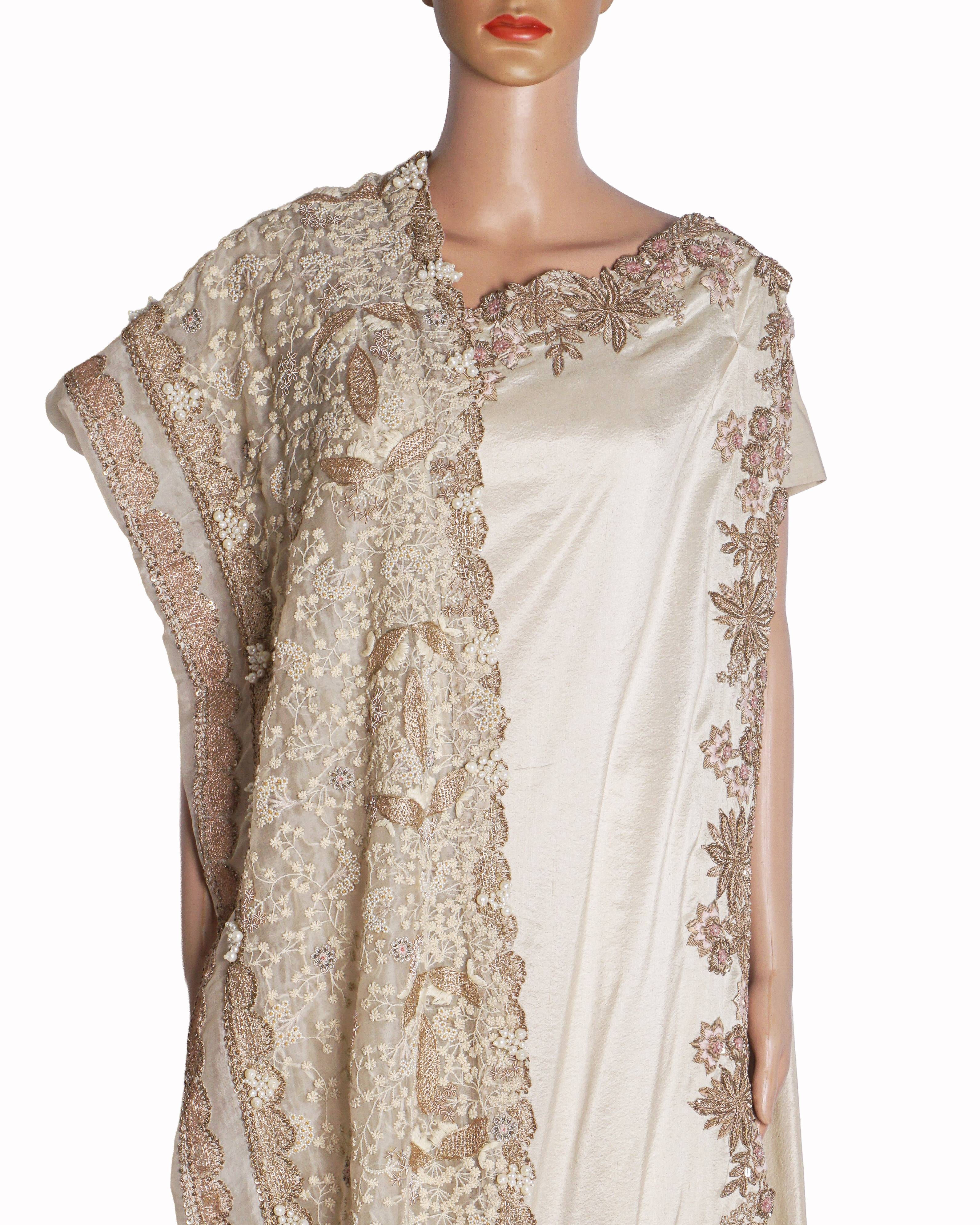 Anamika Khanna Beige Embroidered Choli & Flared Pants Set