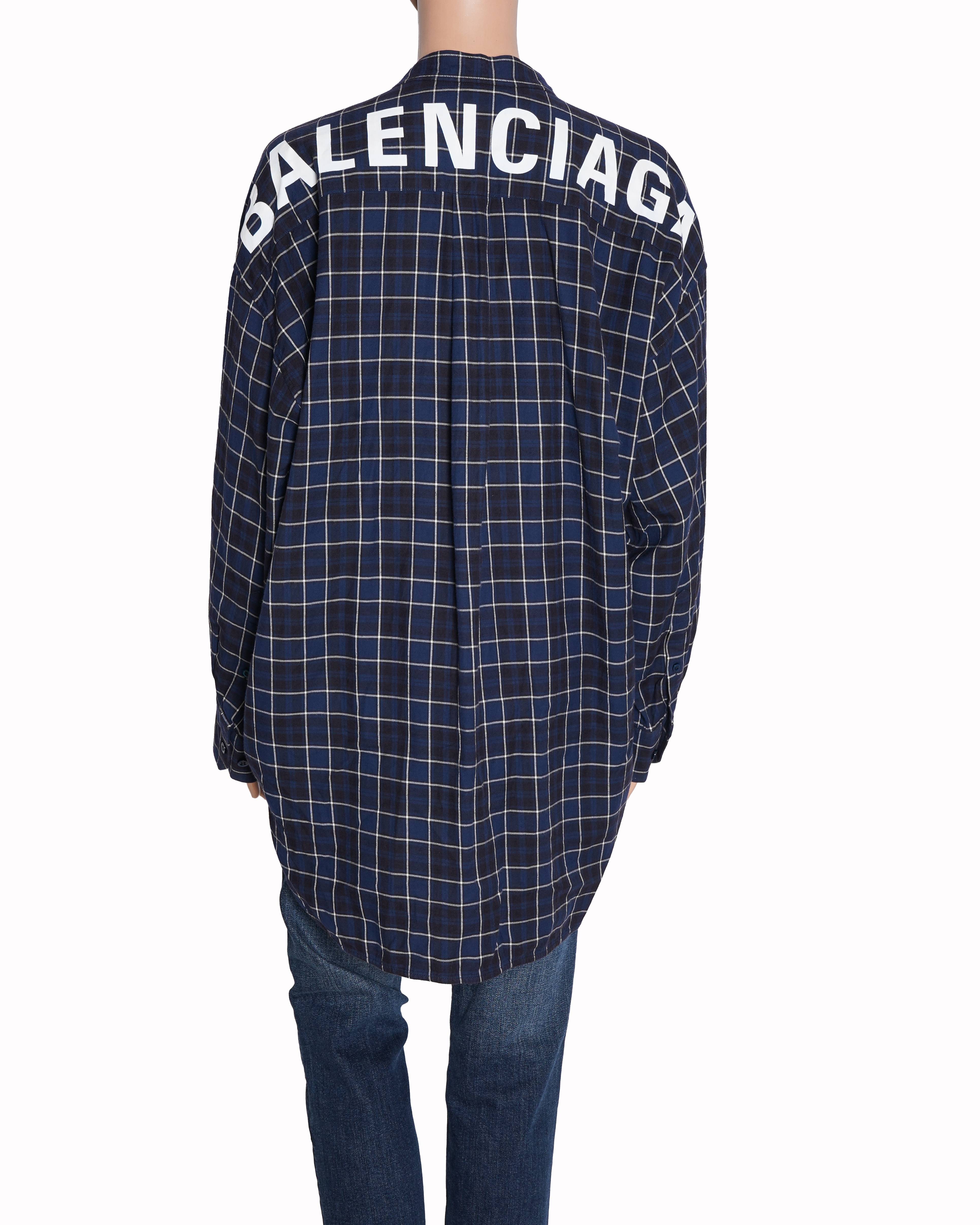 Balenciaga oversized shirt in blue checkered stripes