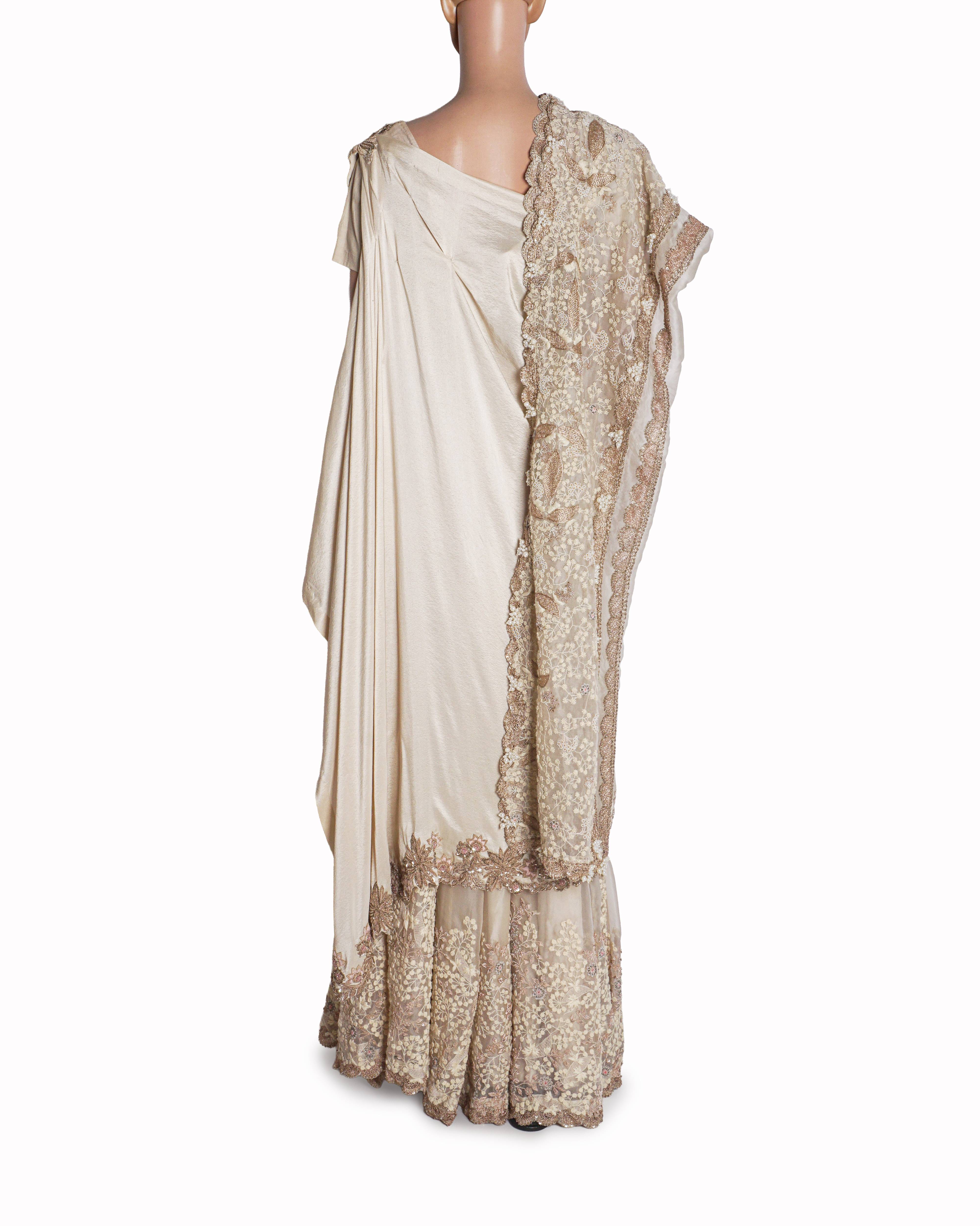 Anamika Khanna Beige Embroidered Choli & Flared Pants Set