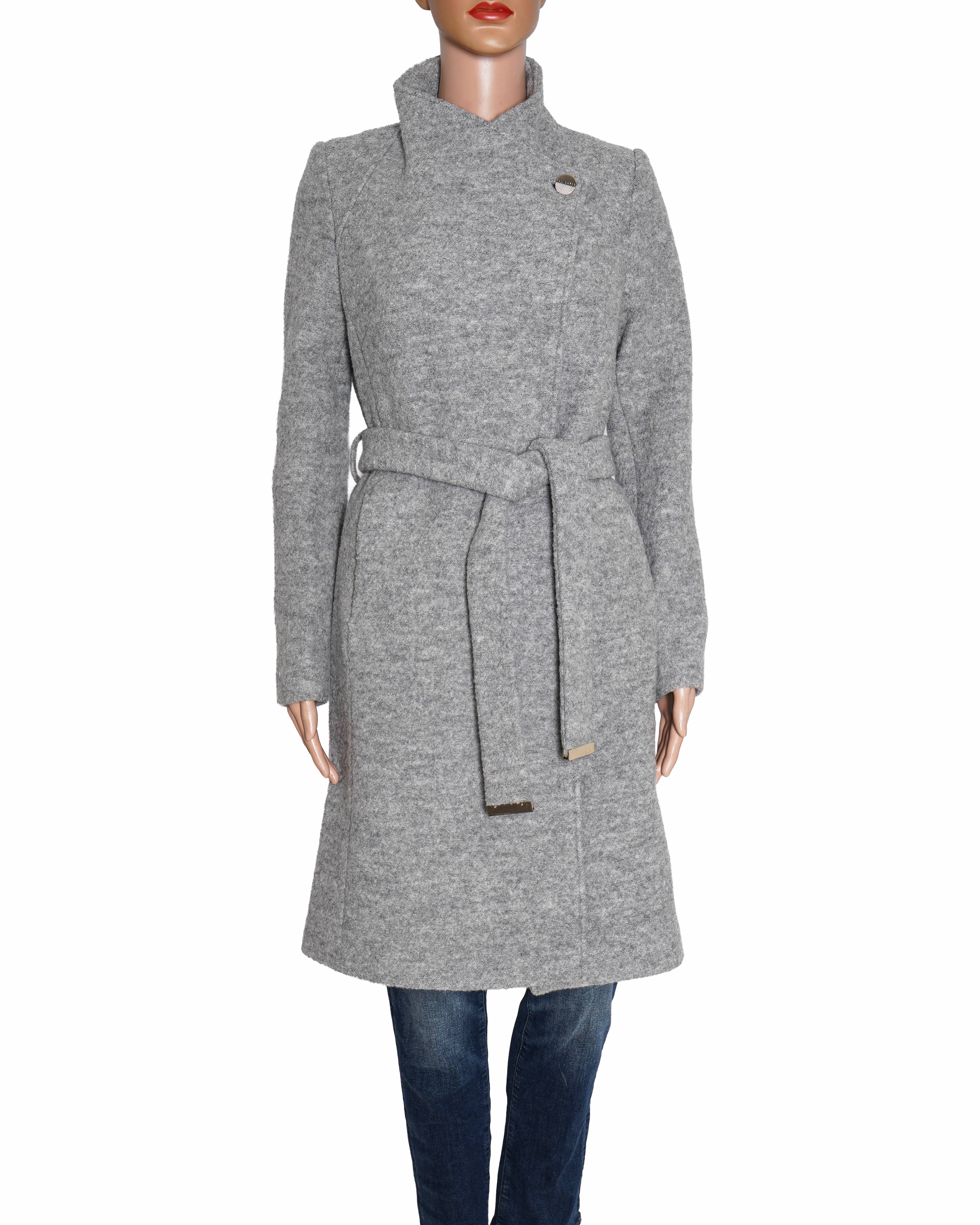 Ted Baker Women Grey Midi Wool Wrap Coat