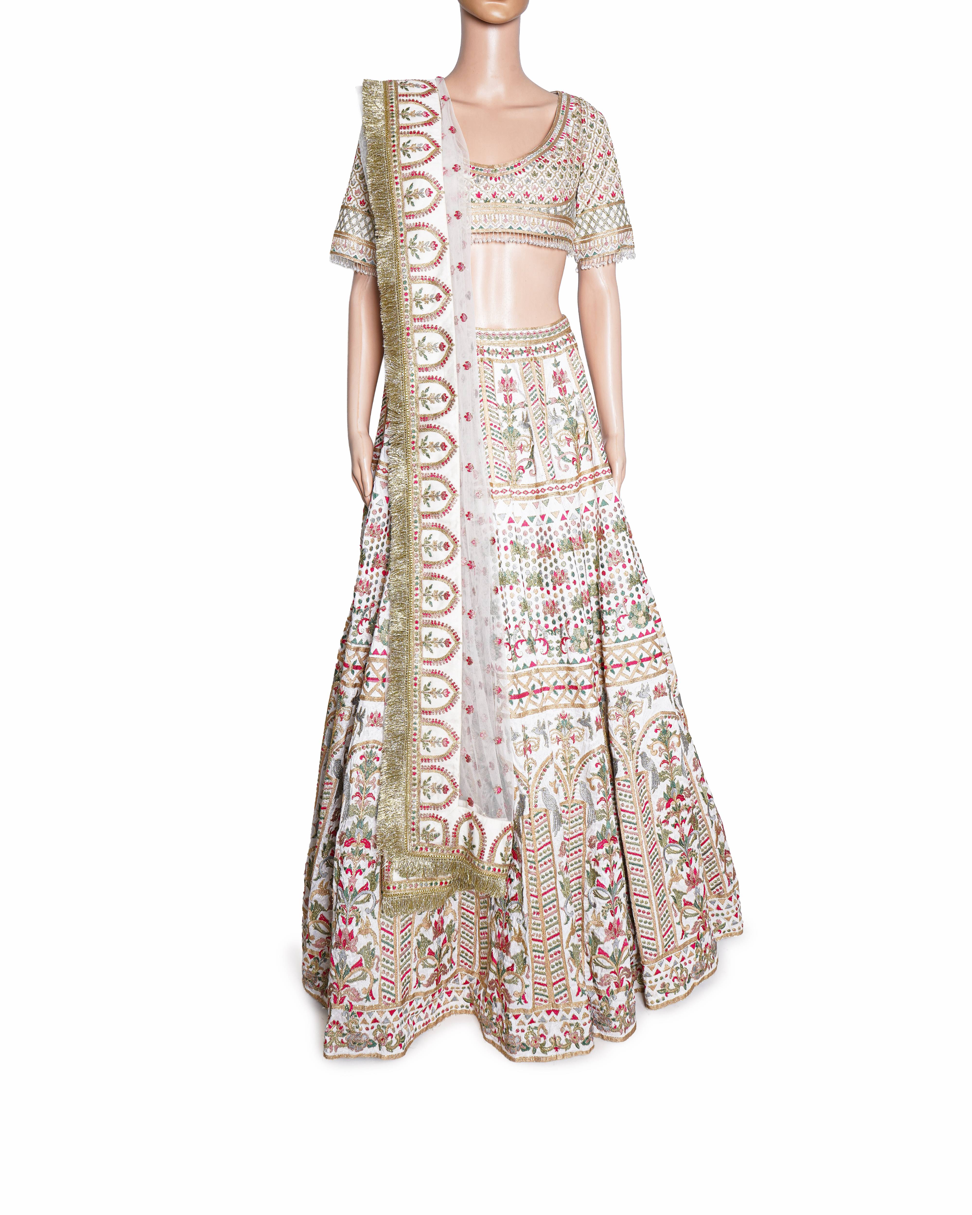 Falguni Shane Peacock Ivory Tulle Bridal Lehenga Set