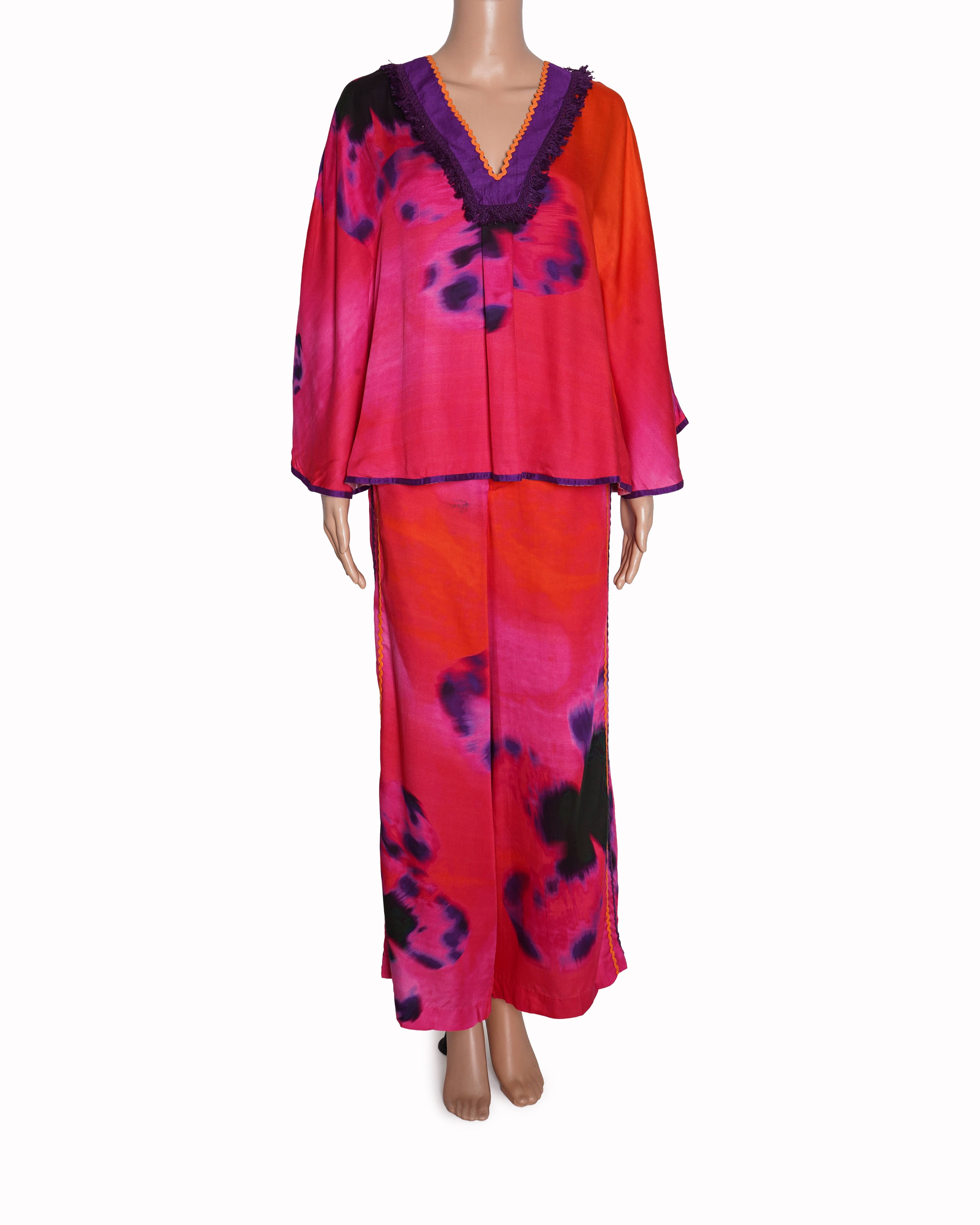 New Sureena Chowdhari Multi Colour Satin Printed Abstract V Neck Top & Pant Set