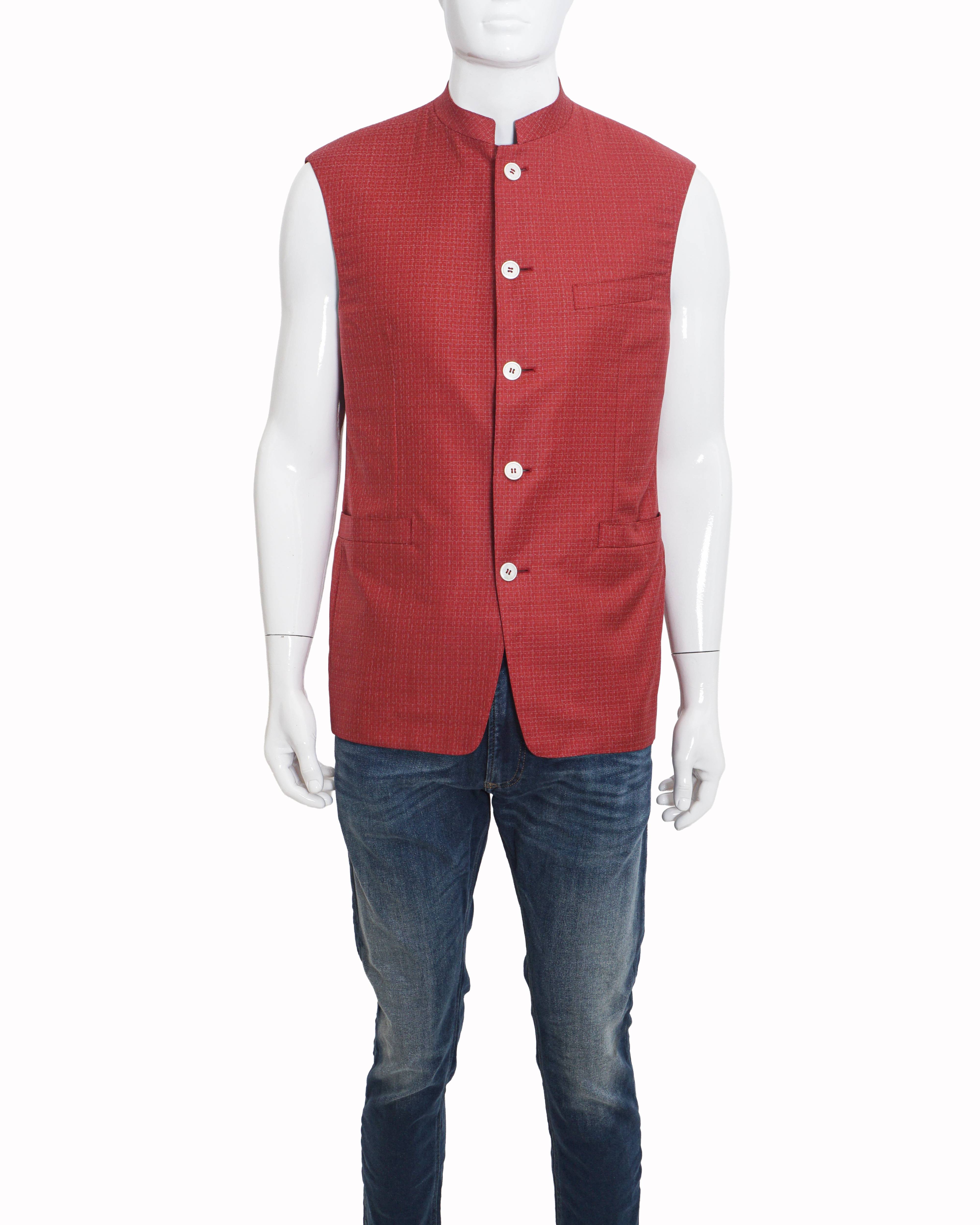 Canali Red Textured Summer Bundi Jacket