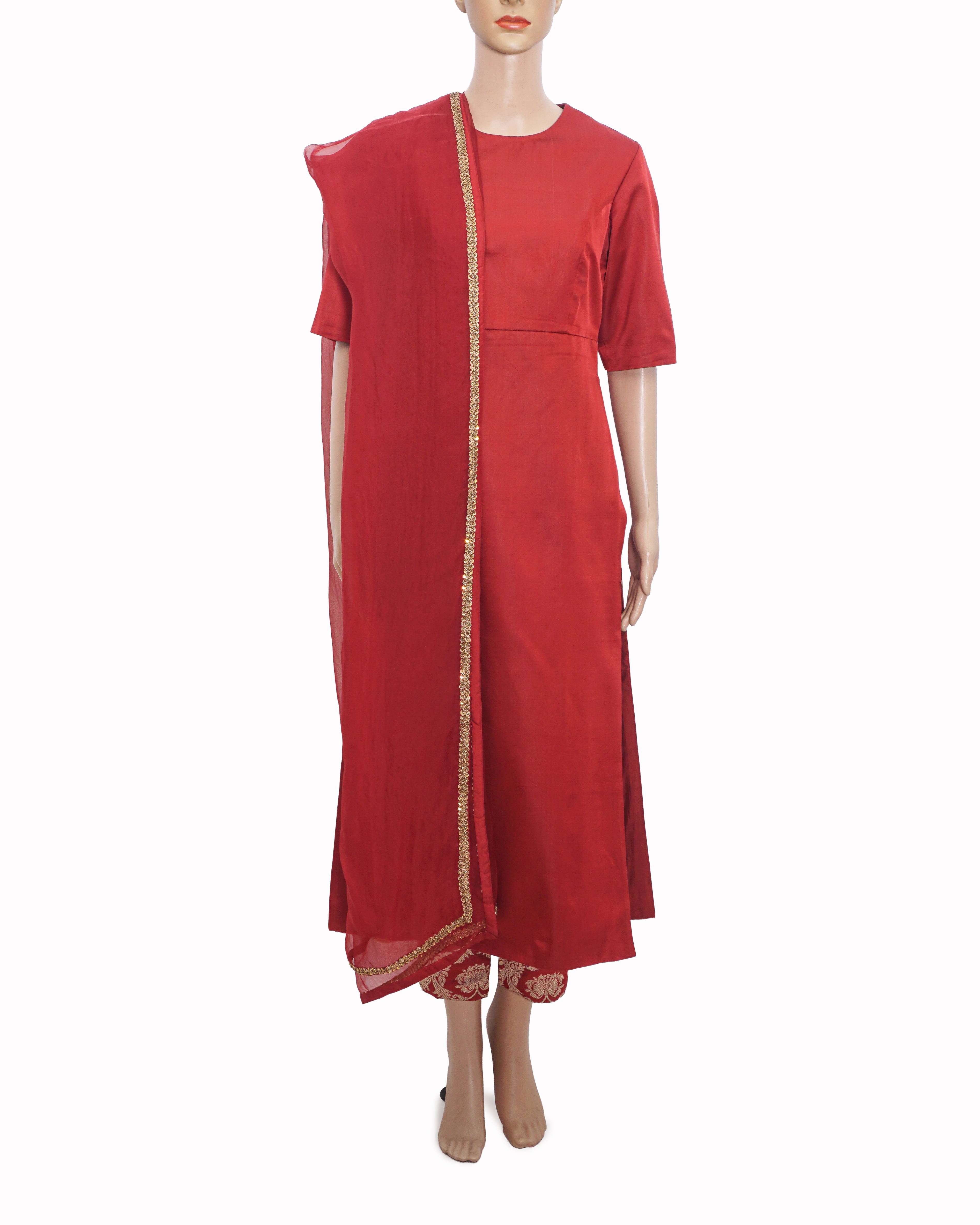 Raw Mango by Sanjay Garg Crimson Red & Gold Brocade Tunic Set