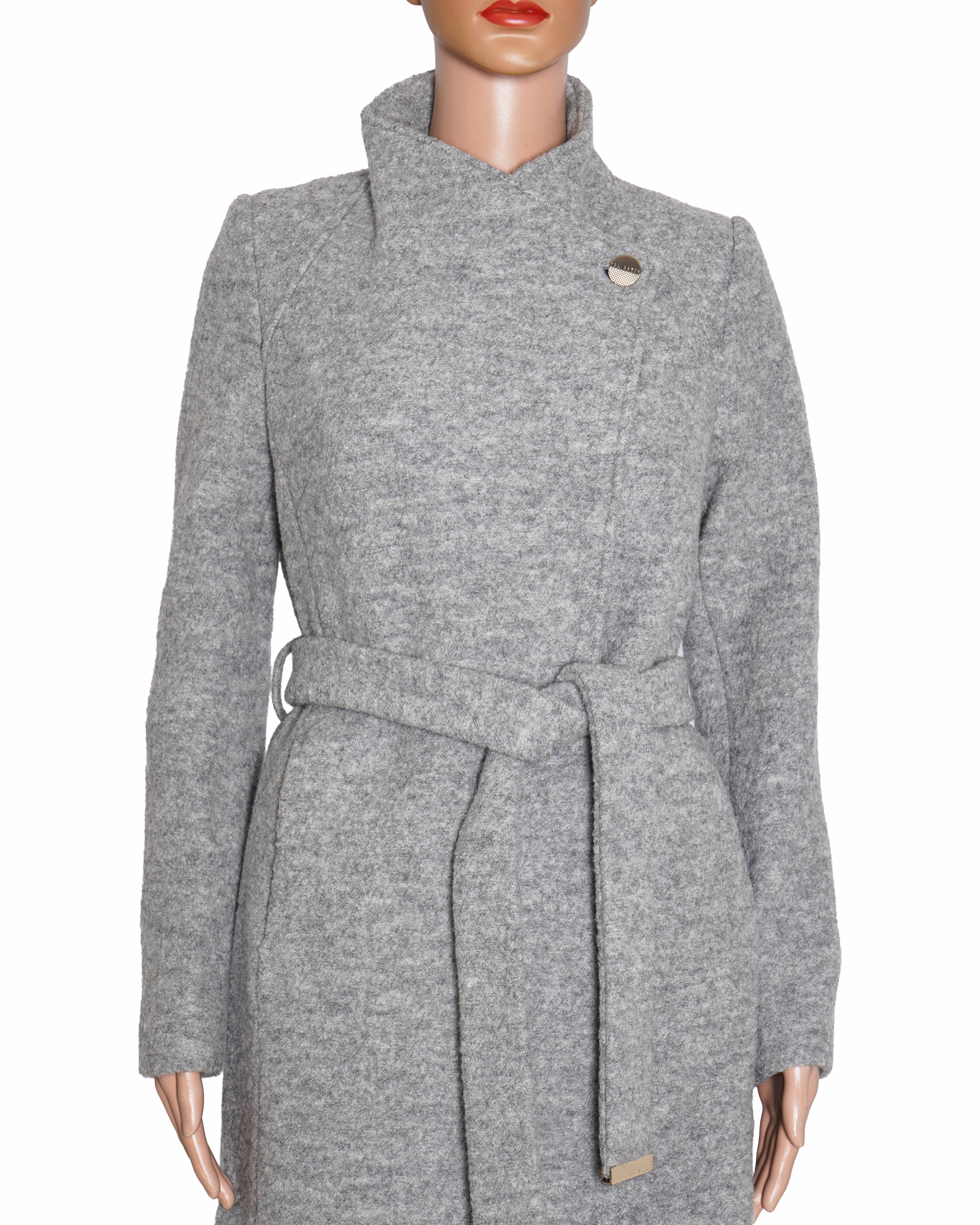 Ted Baker Women Grey Midi Wool Wrap Coat