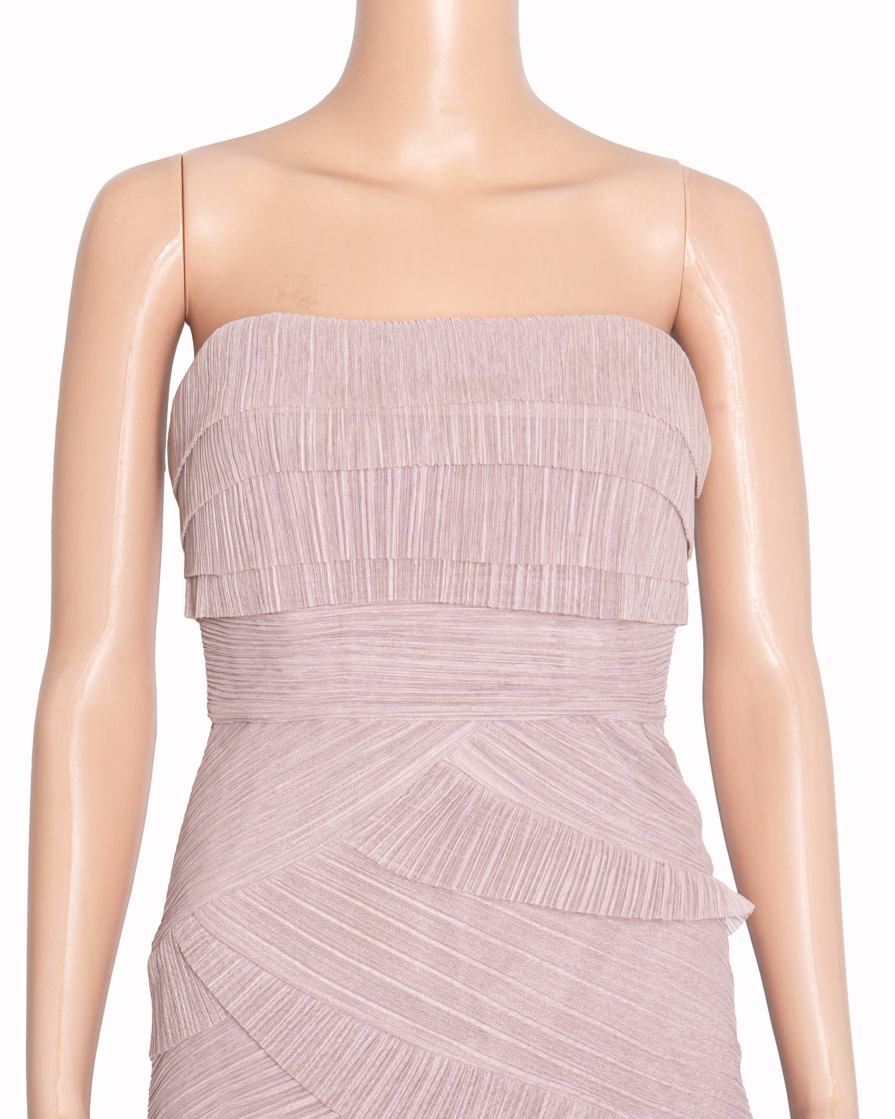 BCBG Max Azria Strapless Pleated Dress In Dusty Pink