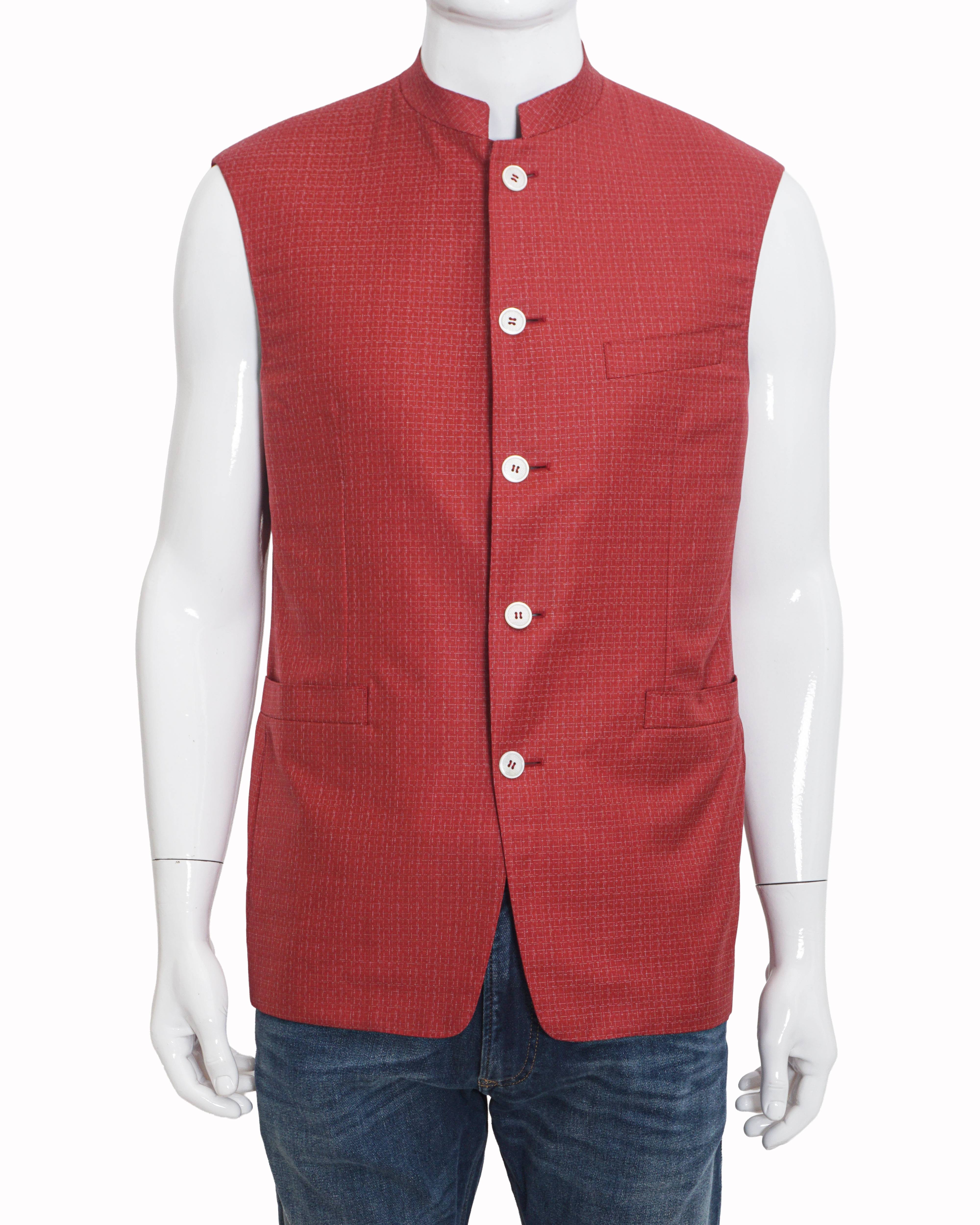 Canali Red Textured Summer Bundi Jacket