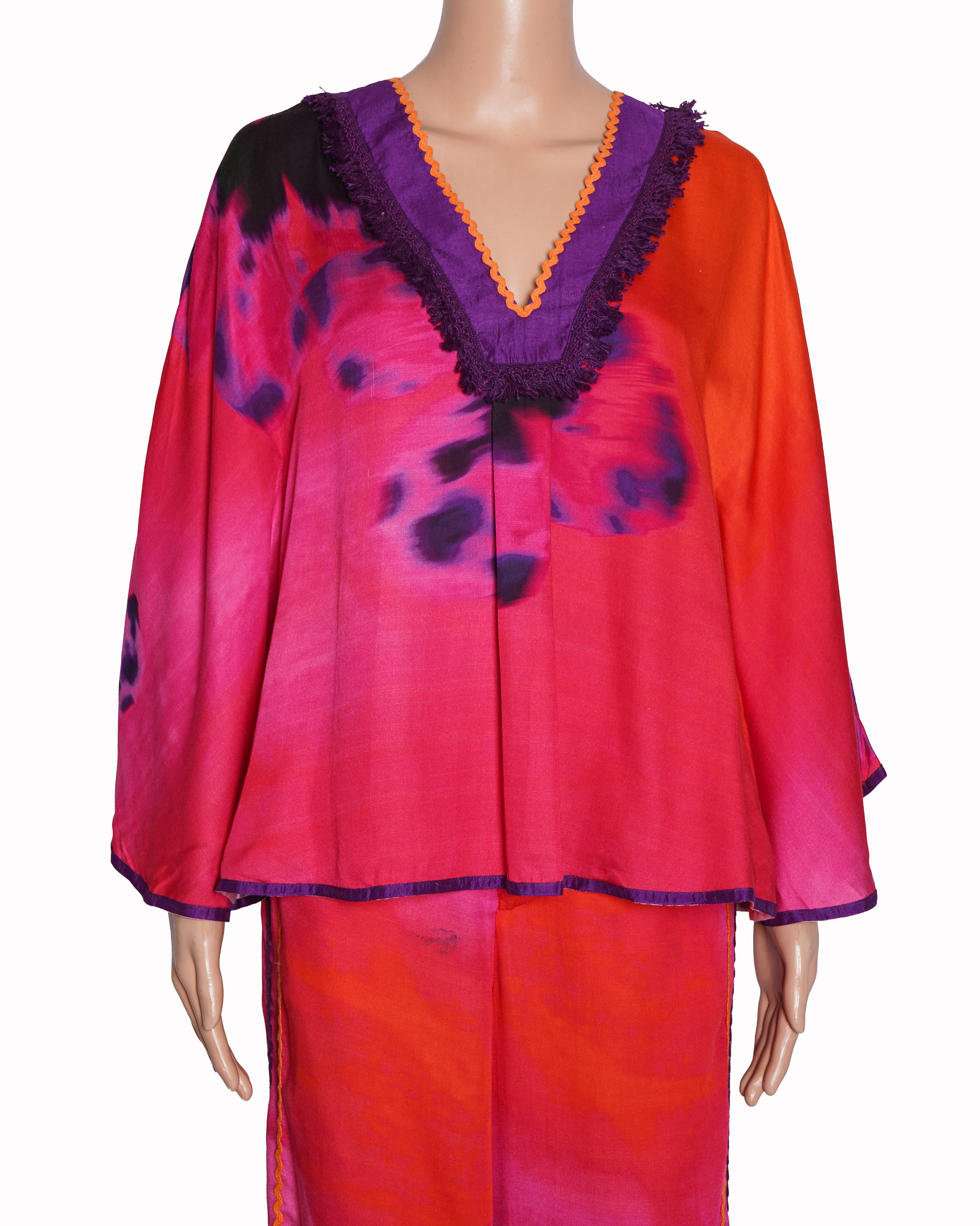 New Sureena Chowdhari Multi Colour Satin Printed Abstract V Neck Top & Pant Set