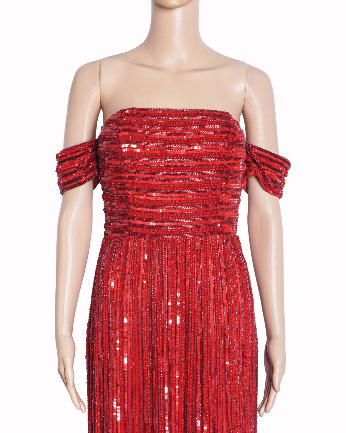 Ambrosia Red Off-Shoulder Hand-Embroidered Sequin Gown