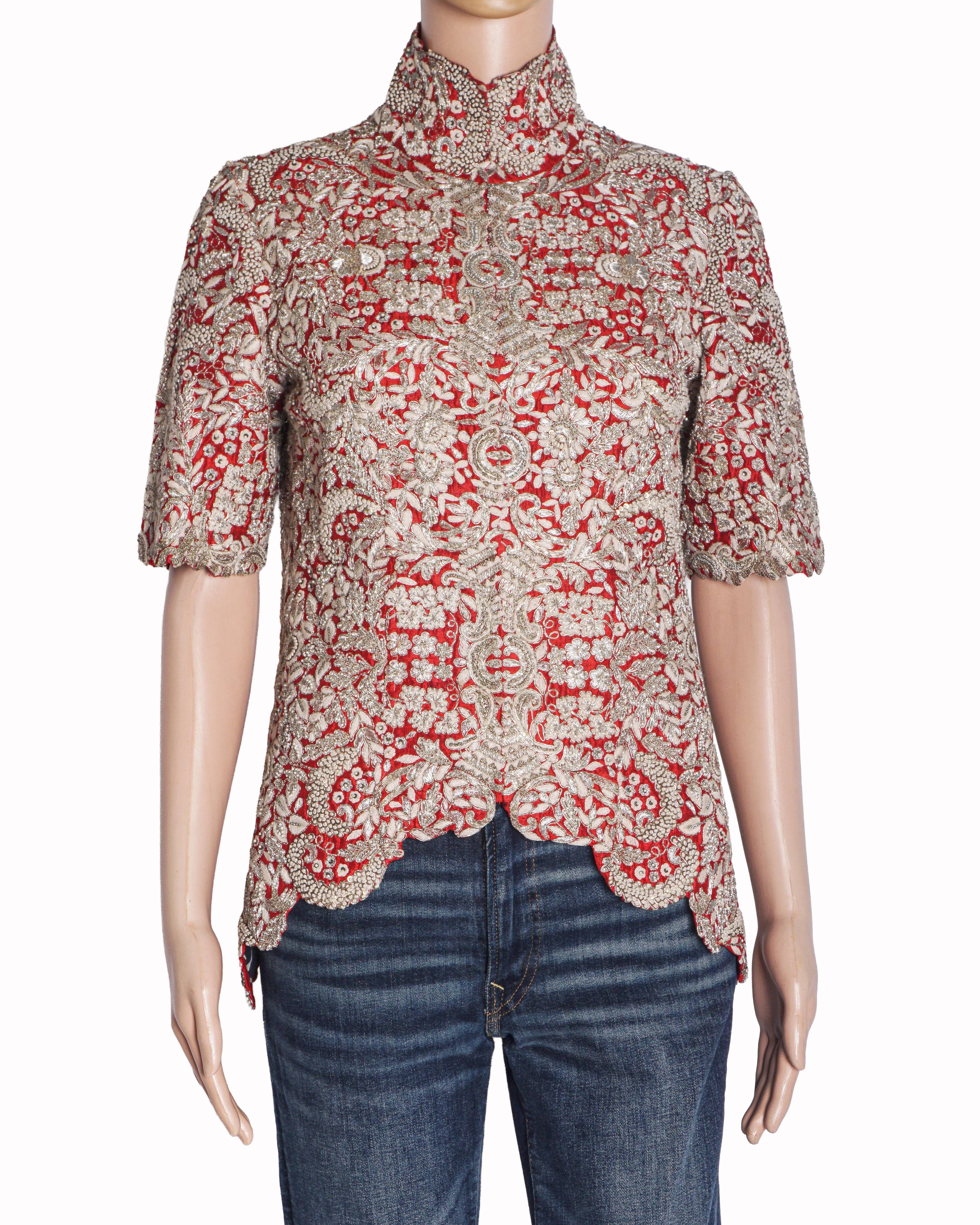 Anamika Khanna Red & Silver Zardozi Embroidered Short Jacket