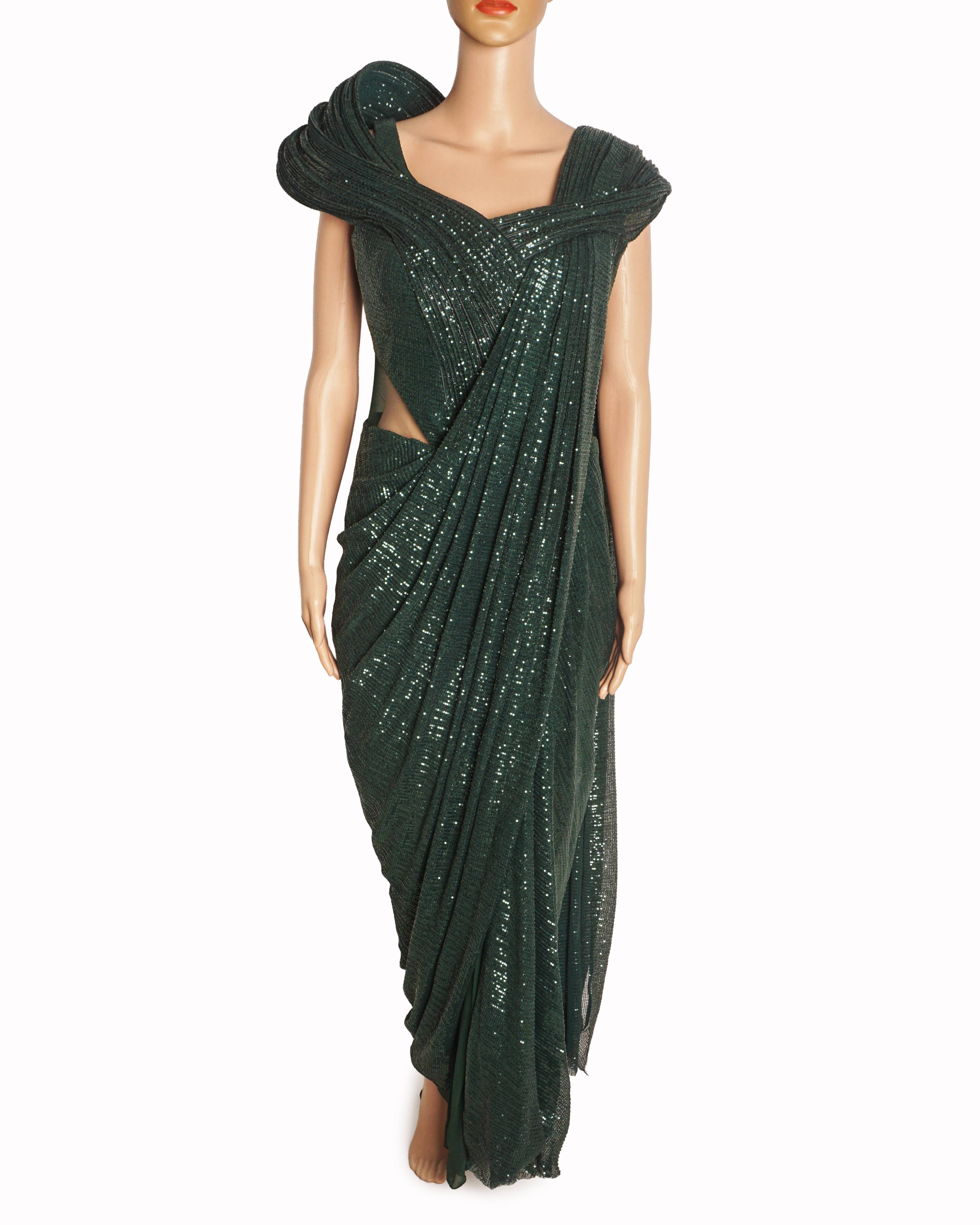 Gaurav Gupta Emerald Green Sequined Sculpted Gown