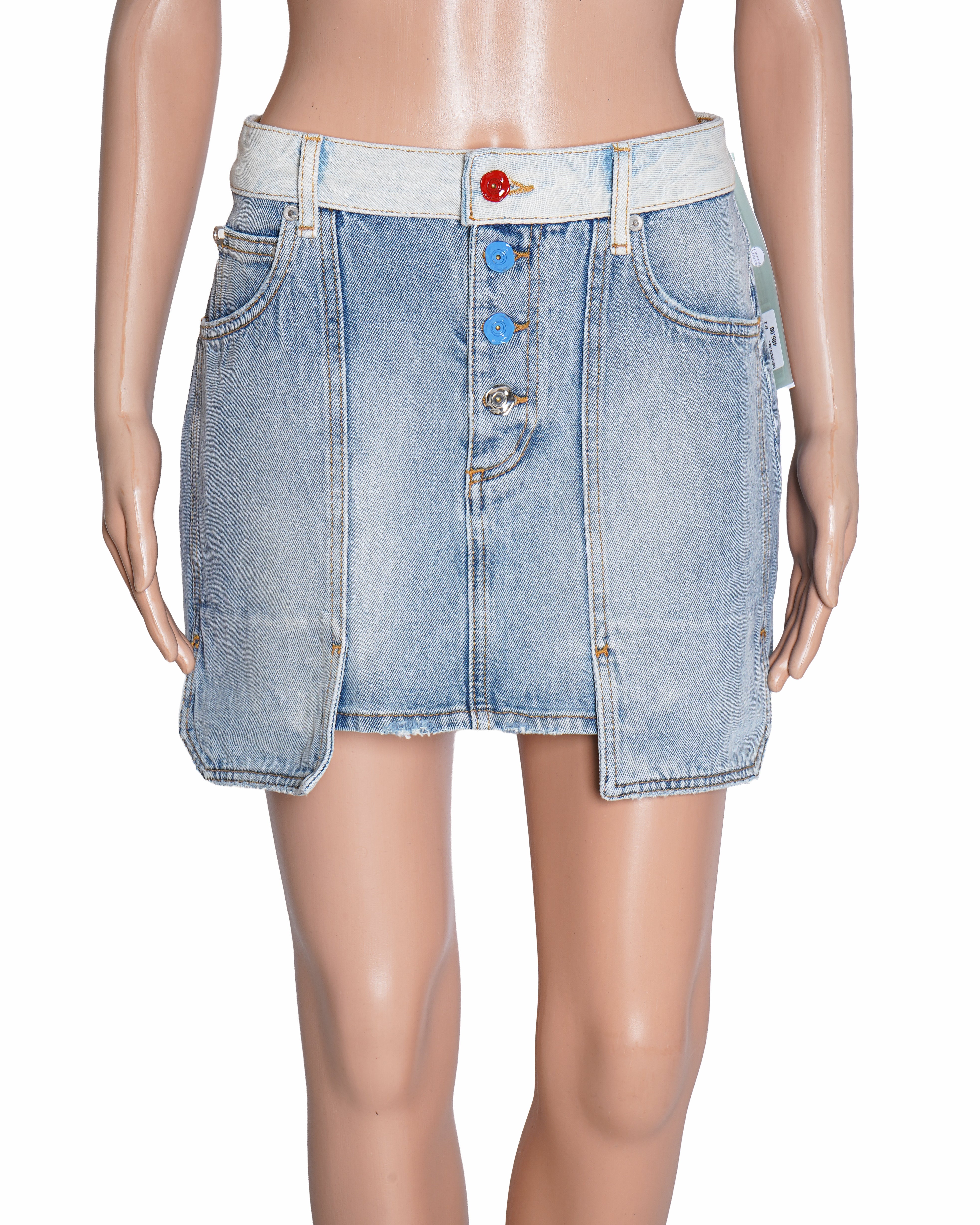 Off-White Light Wash Deconstructed Denim Mini Skirt