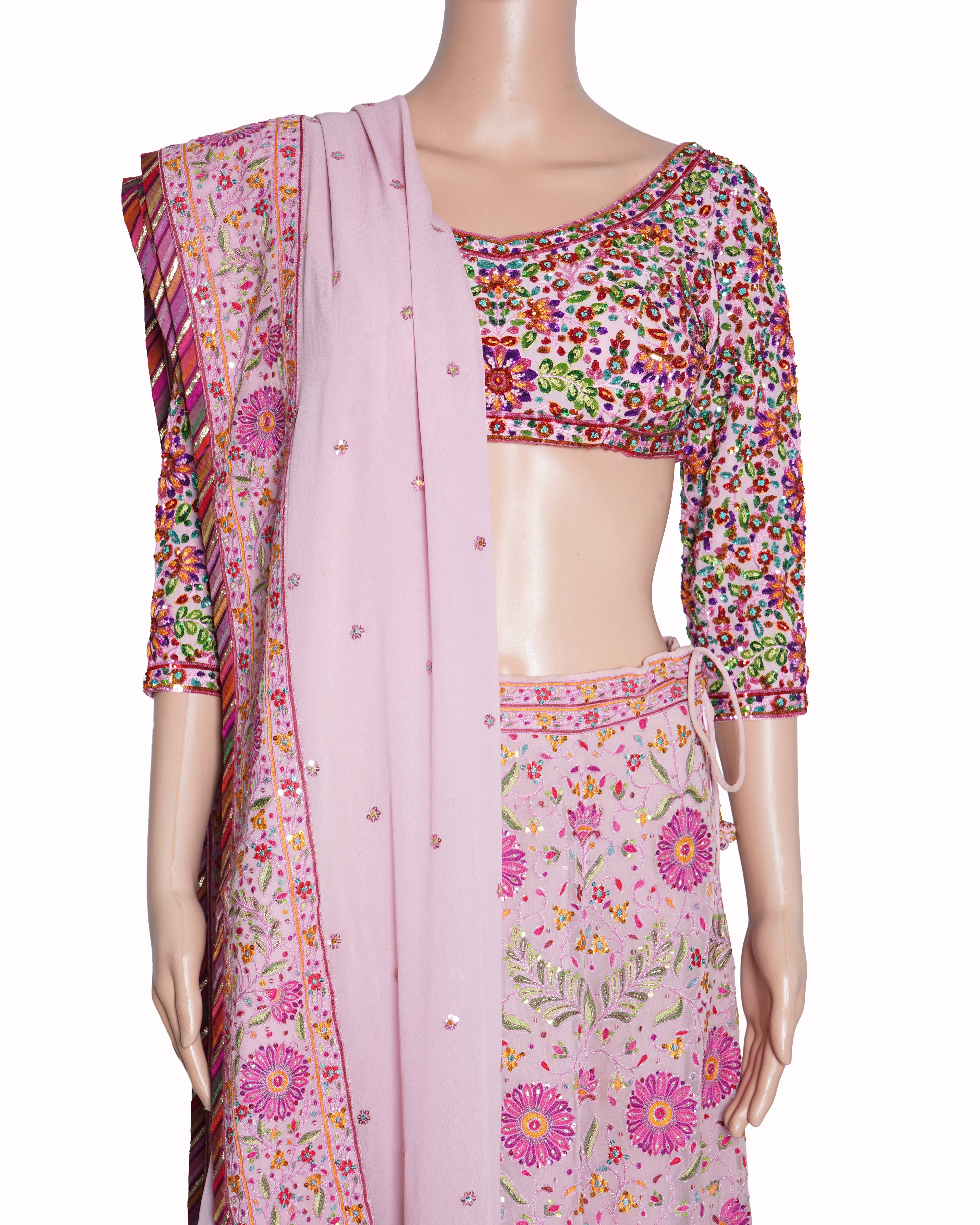 Abu Jani Sandeep Khosla pink embroidered lehenga set of 3