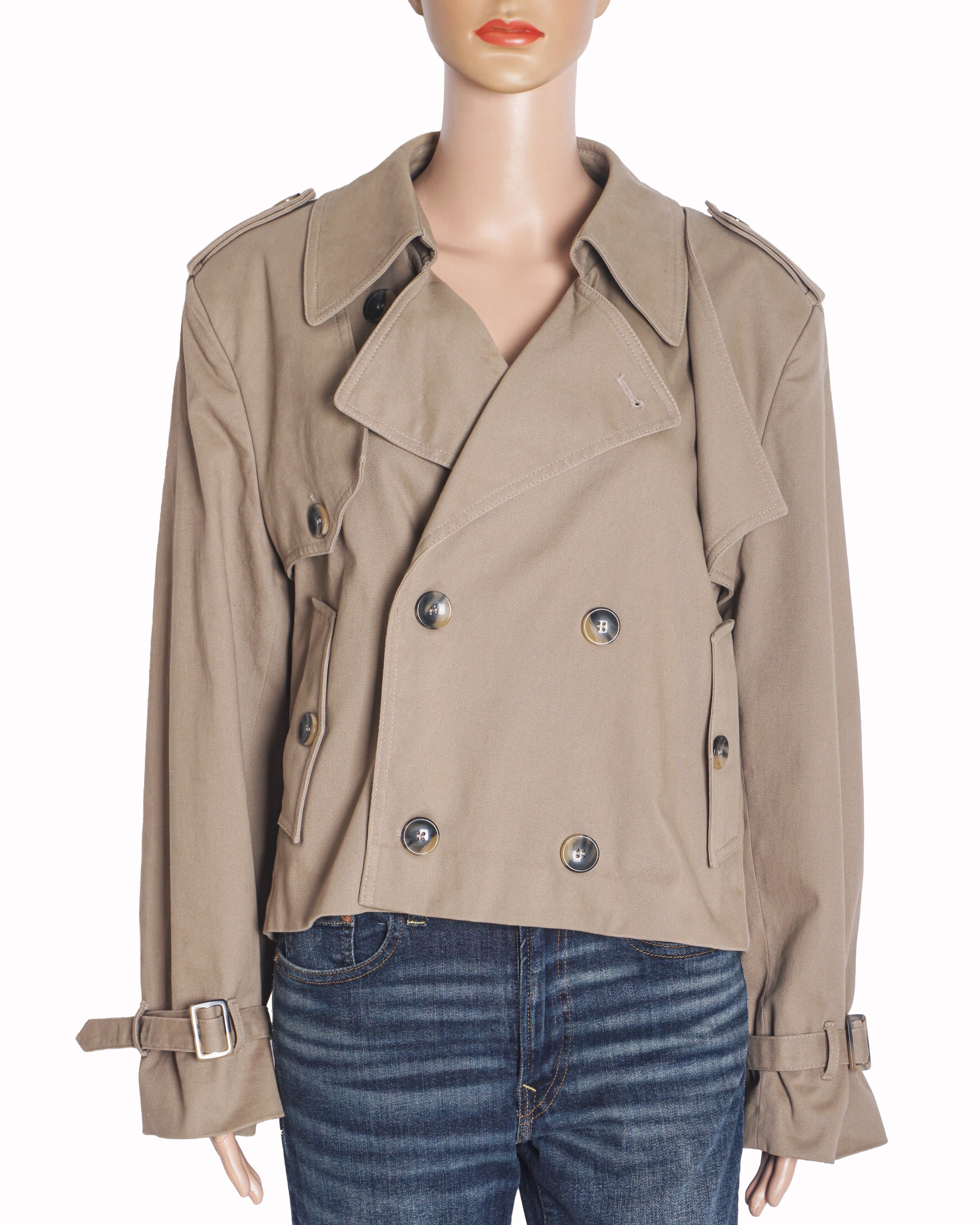 The Odder Side Turenne Short Trench Jacket in Beige