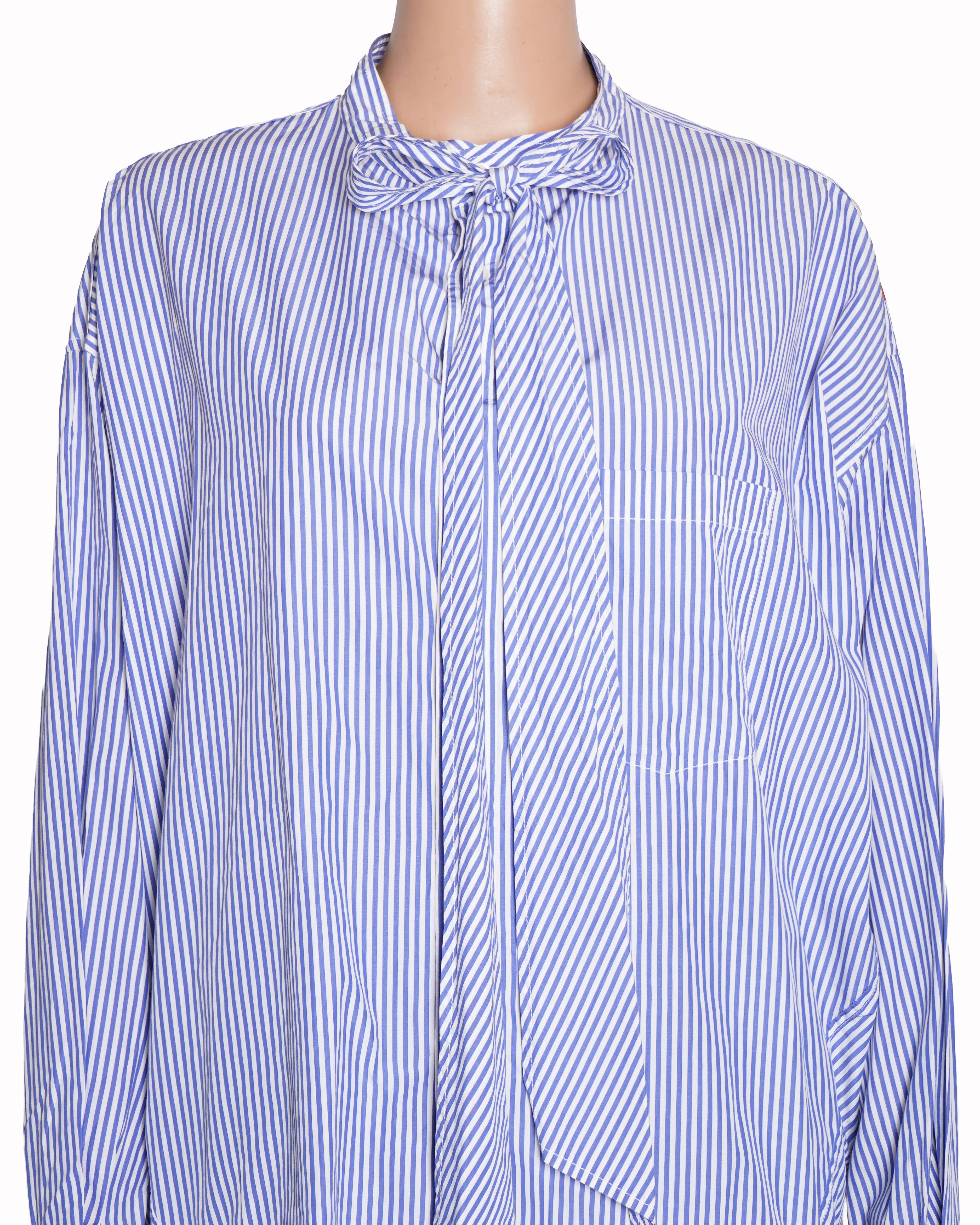 Balenciaga Bowtie Ribbon Long Sleeve Striped Tunic Shirt
