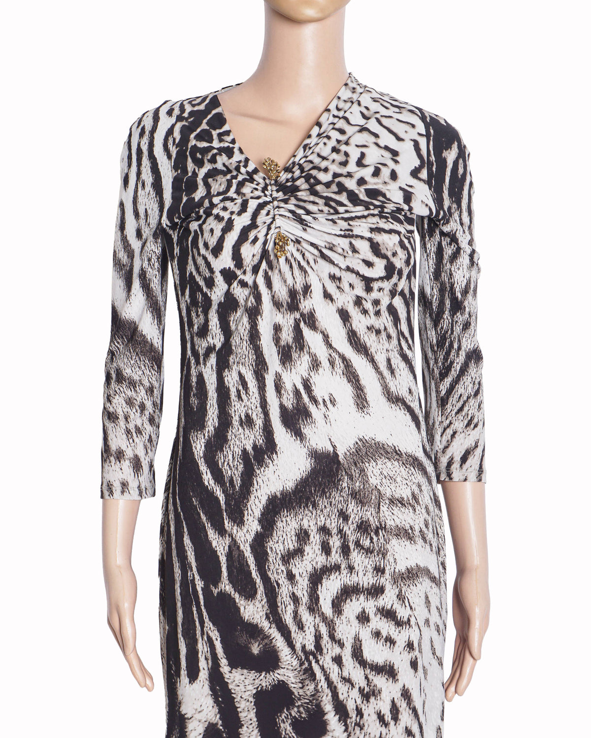 Roberto Cavalli Animal-Print Ruched Long-Sleeve Dress