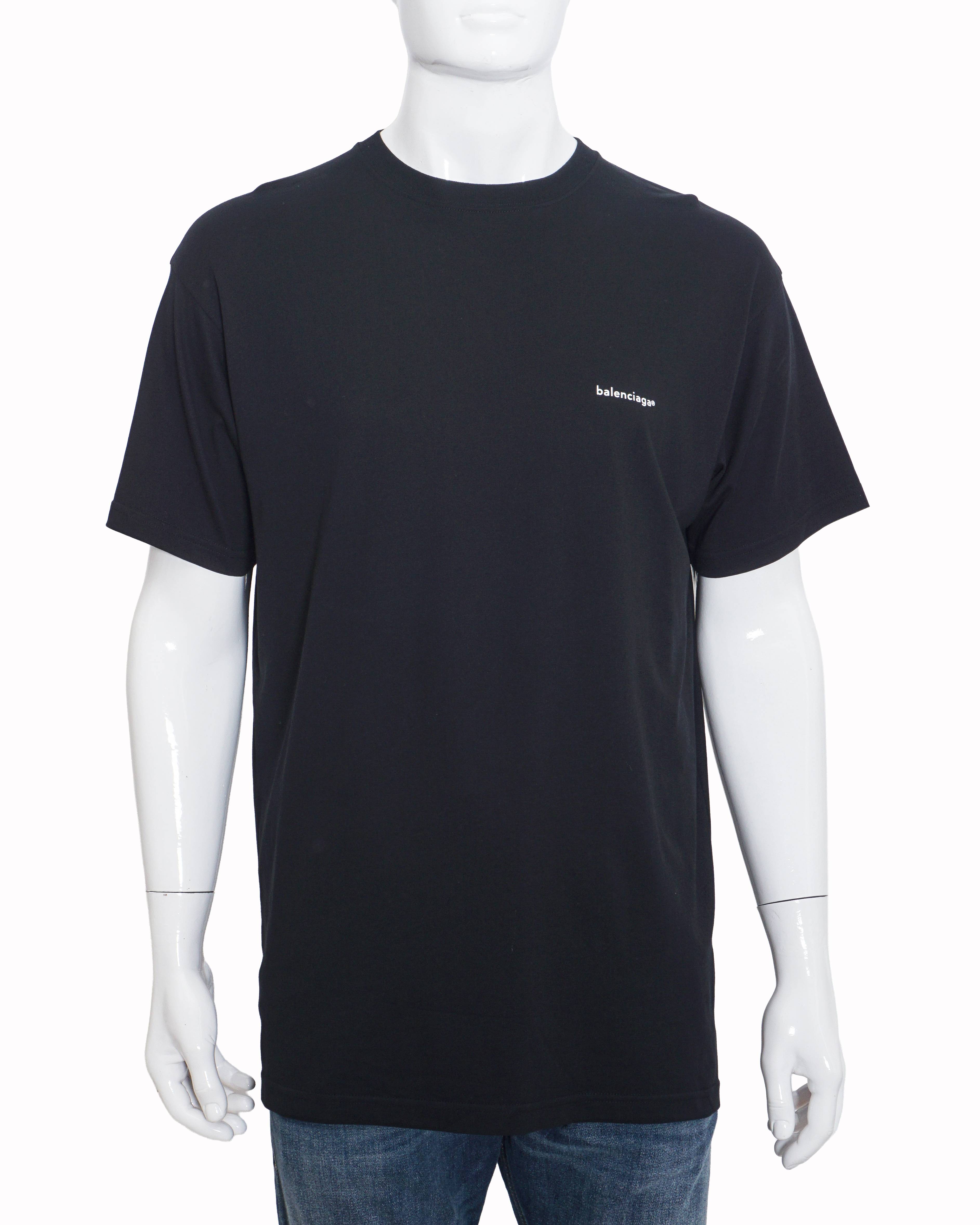 Balenciaga Black Cotton Left-Chest Logo Men's T-Shirt