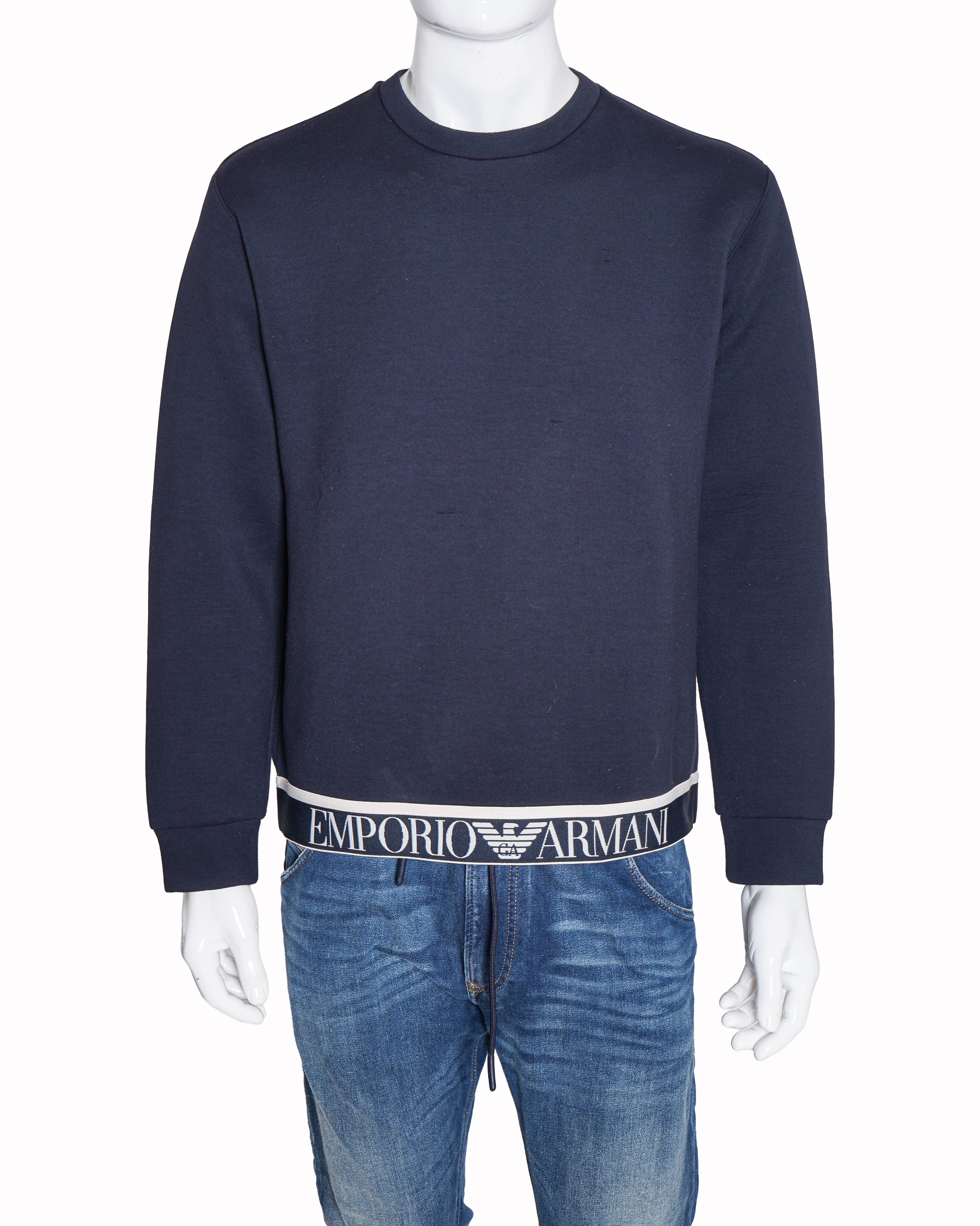 Emporio Armani Men's Navy Blue Logo-Hem Sweatshirt