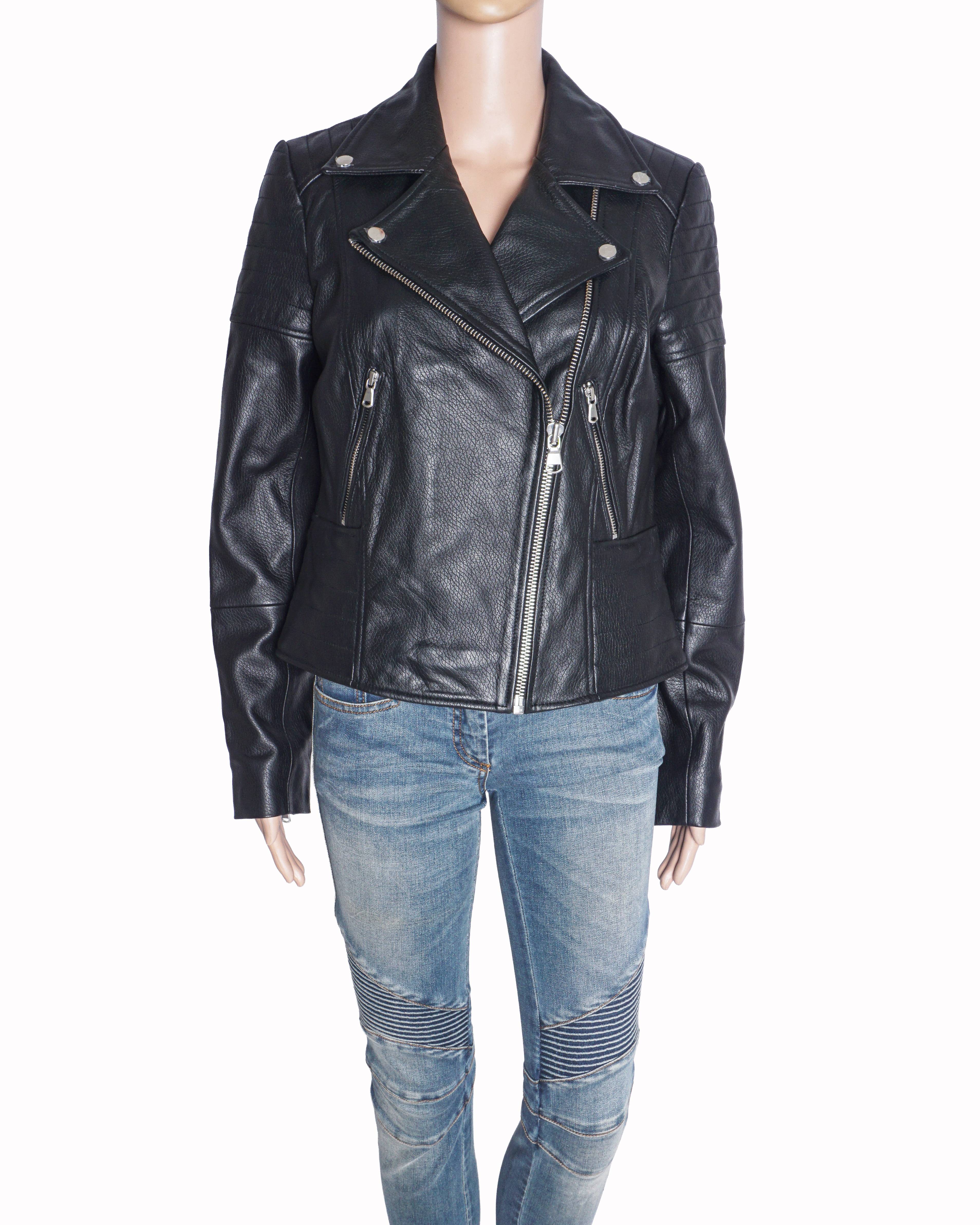 Barneys Women’s Leather Ribbed Asymmetric Biker Jacket