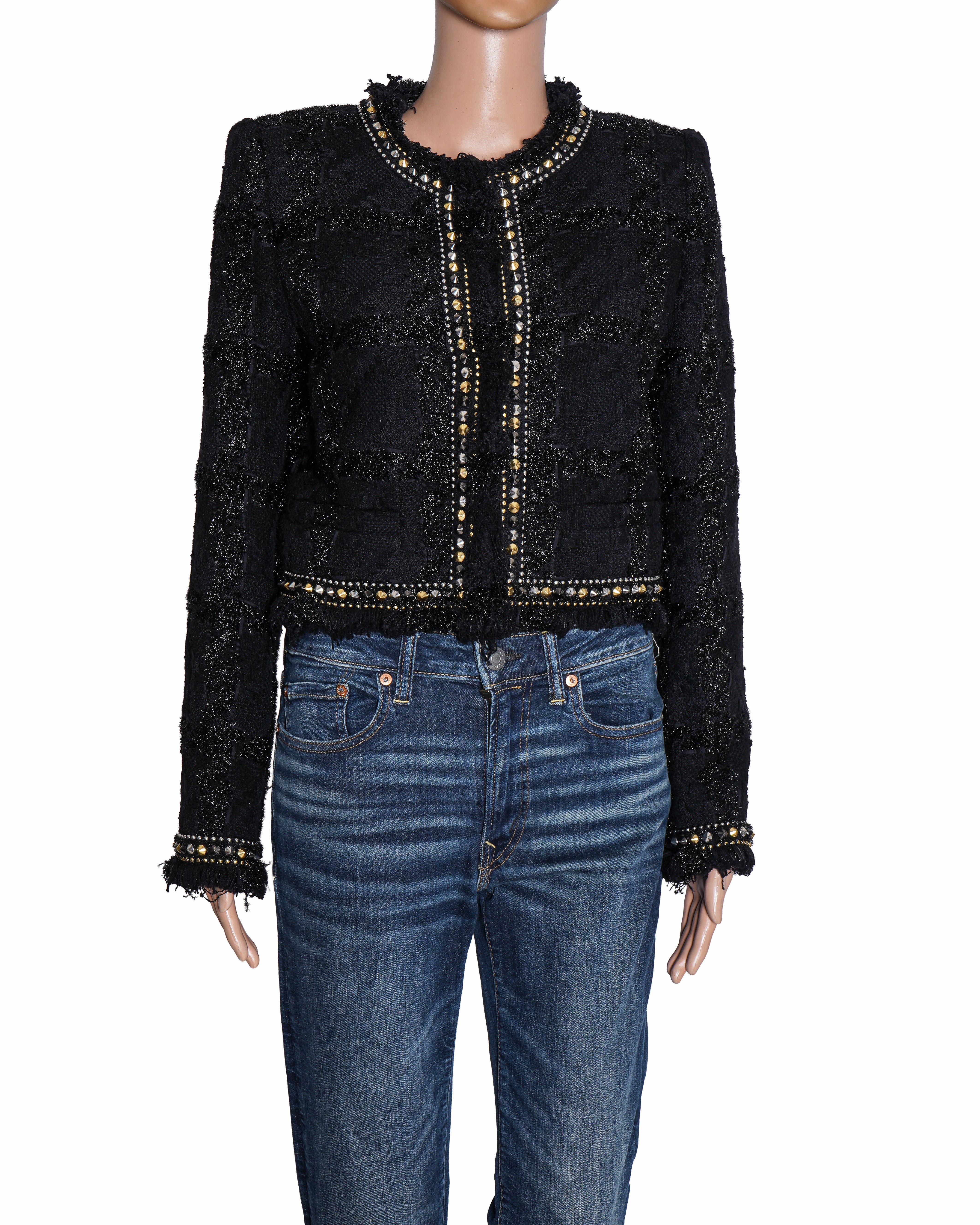 Versace Studded Lurex Tweed Cropped Jacket