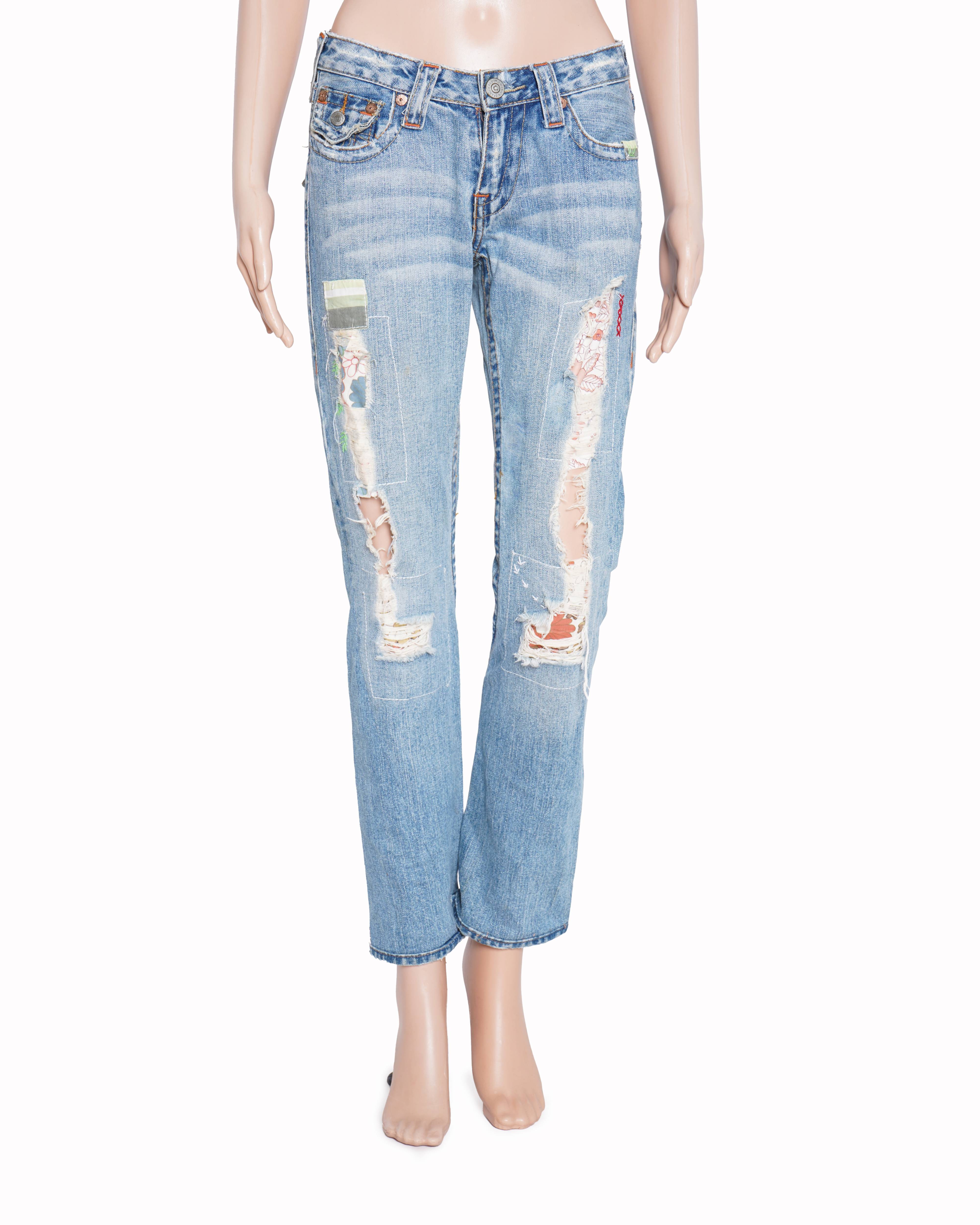 True Religion Acid wash blue ribbed Straight jeans