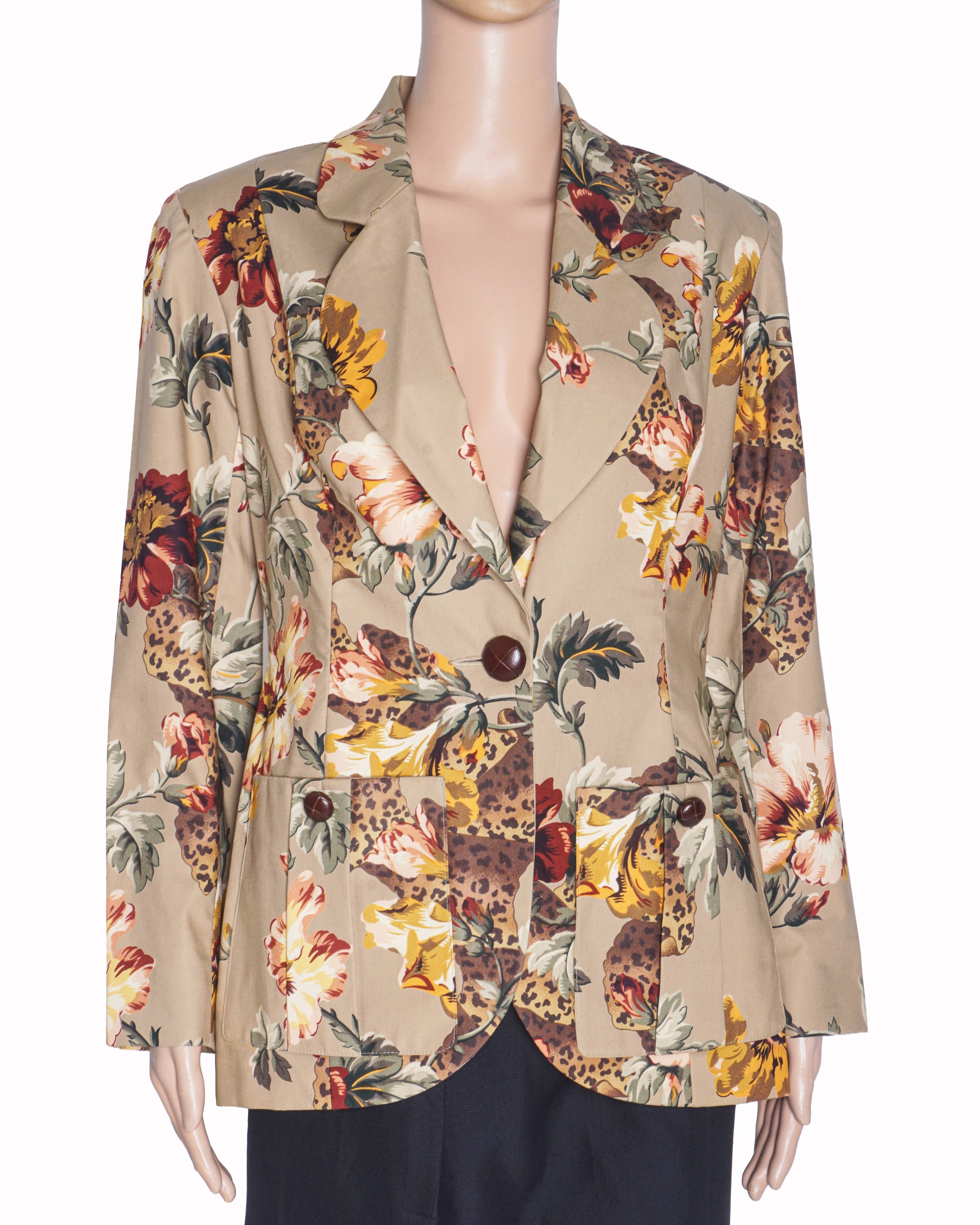 Zang Toi Floral and Leopard Print Blazer