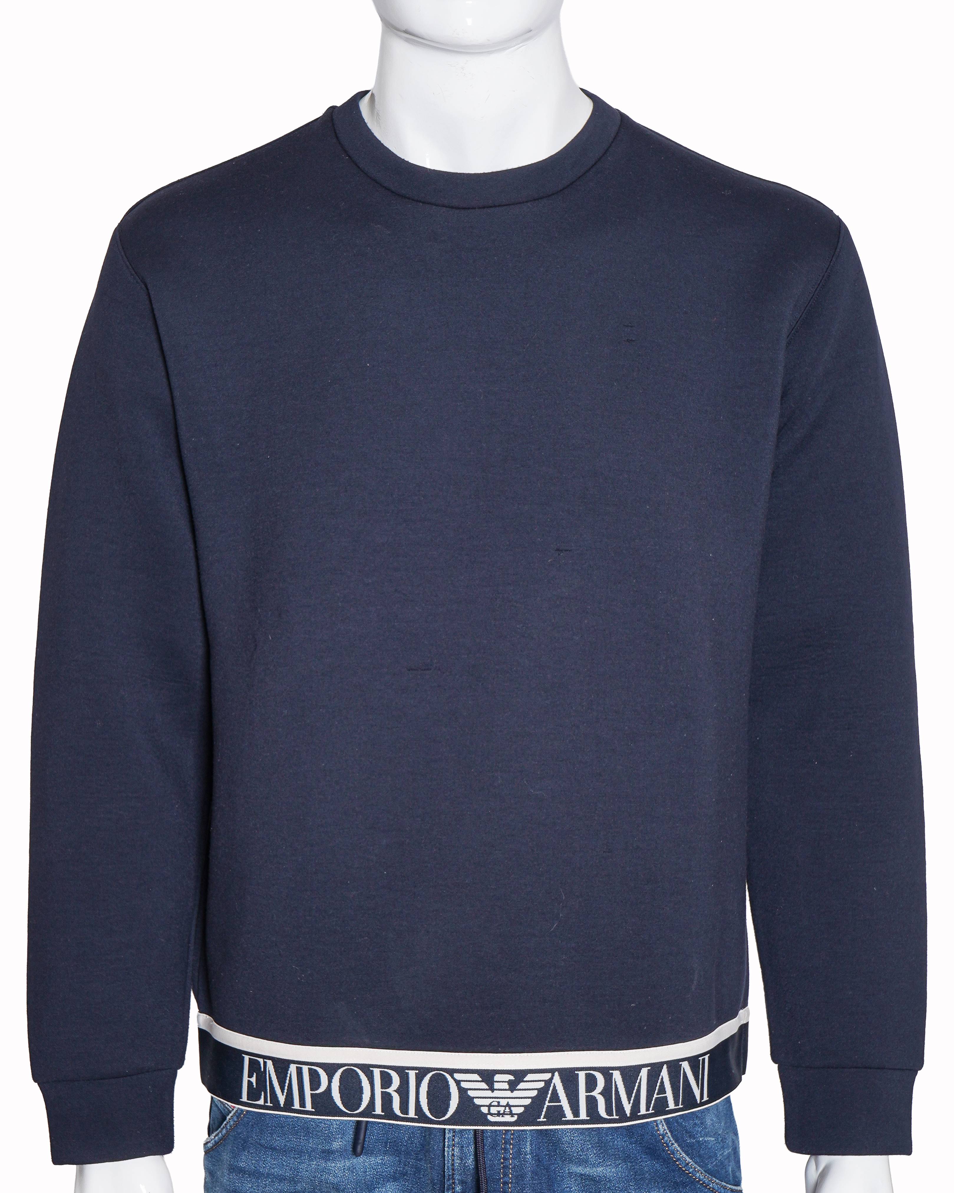 Emporio Armani Men's Navy Blue Logo-Hem Sweatshirt