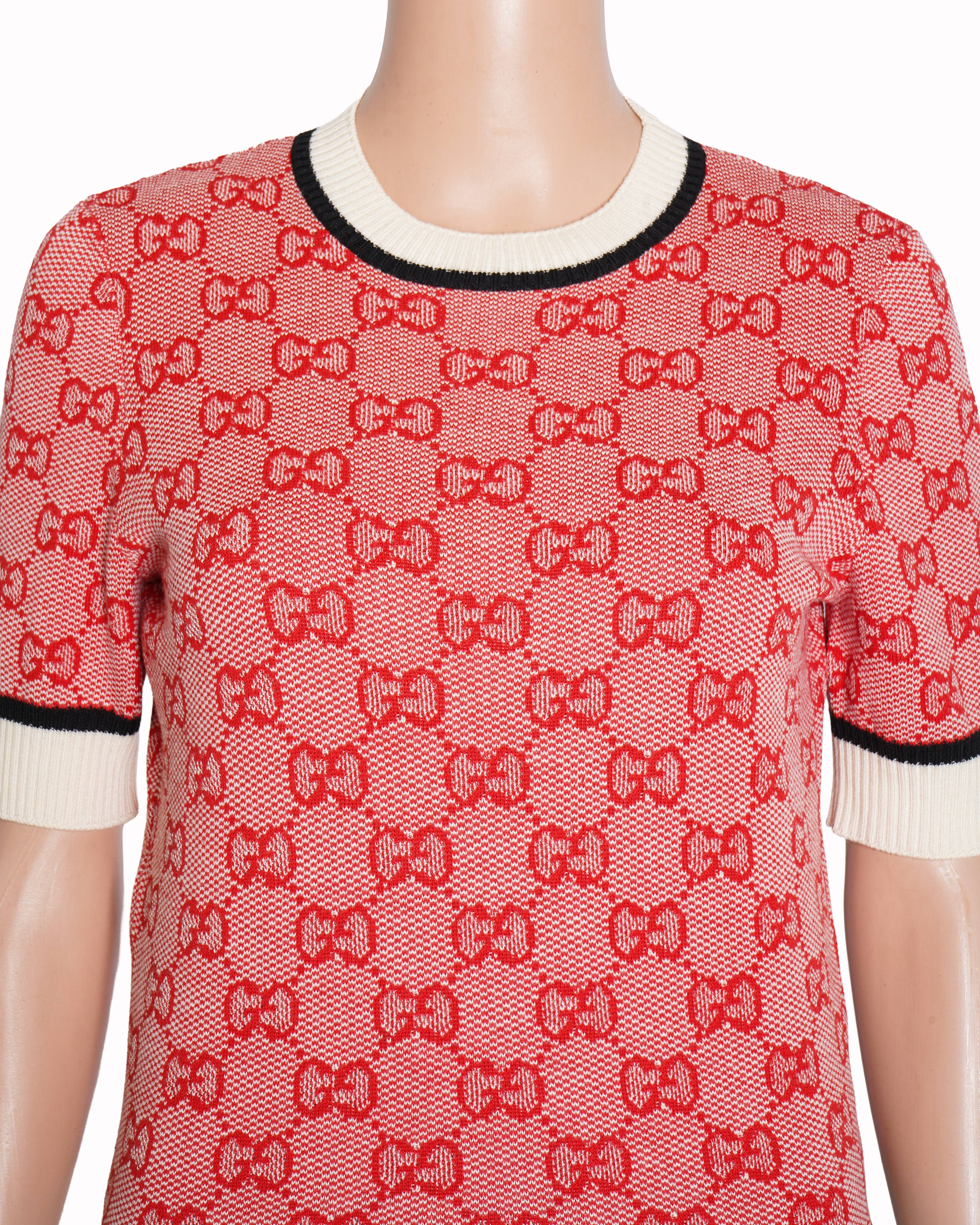 Gucci Red/White knit 'GG' Short Sleeve Top