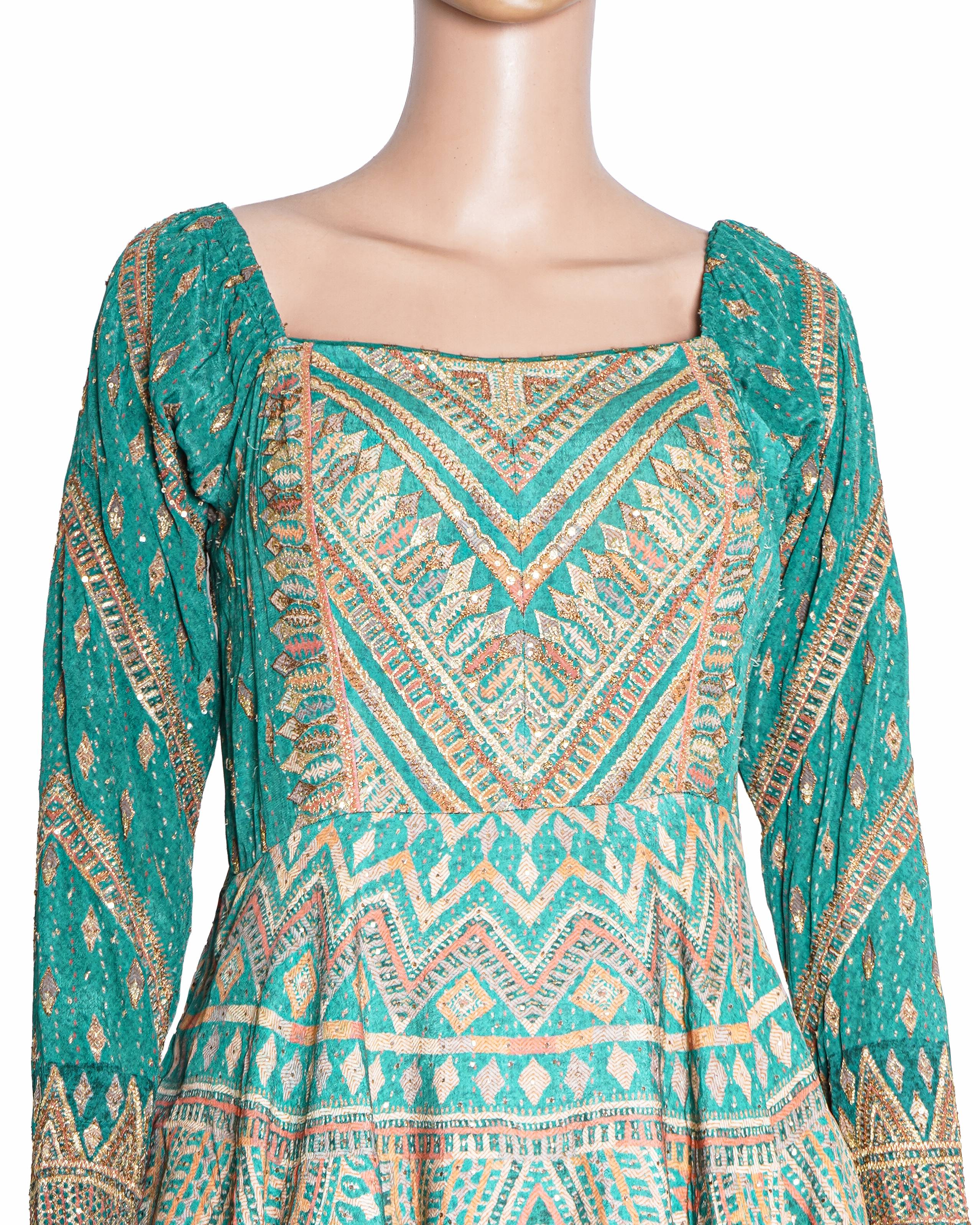 Ritu Kumar Green Viscose Embroidery Square Neck Flared Short Dress