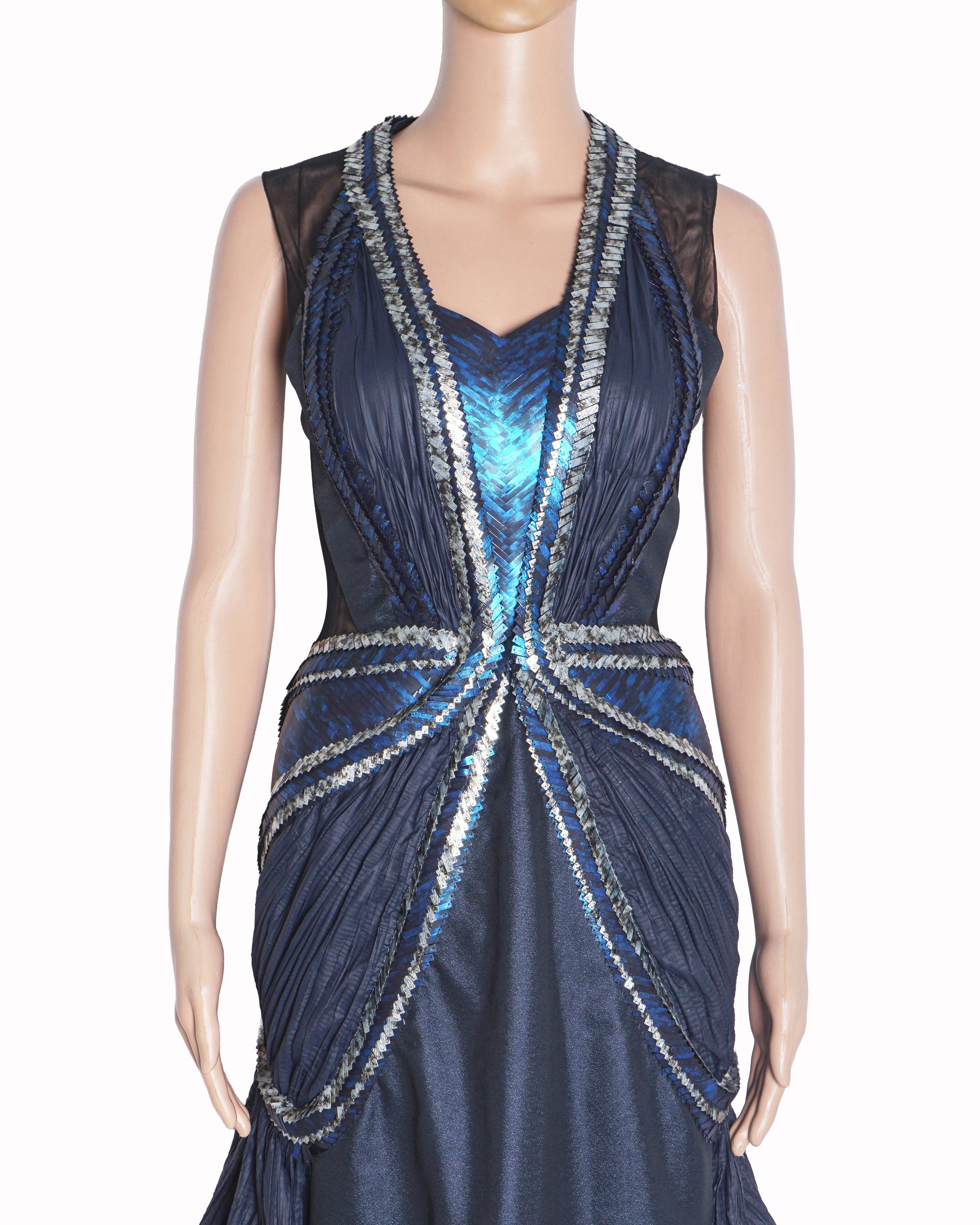 Amit Aggarwal Blue Structured Metallic Corded Gown