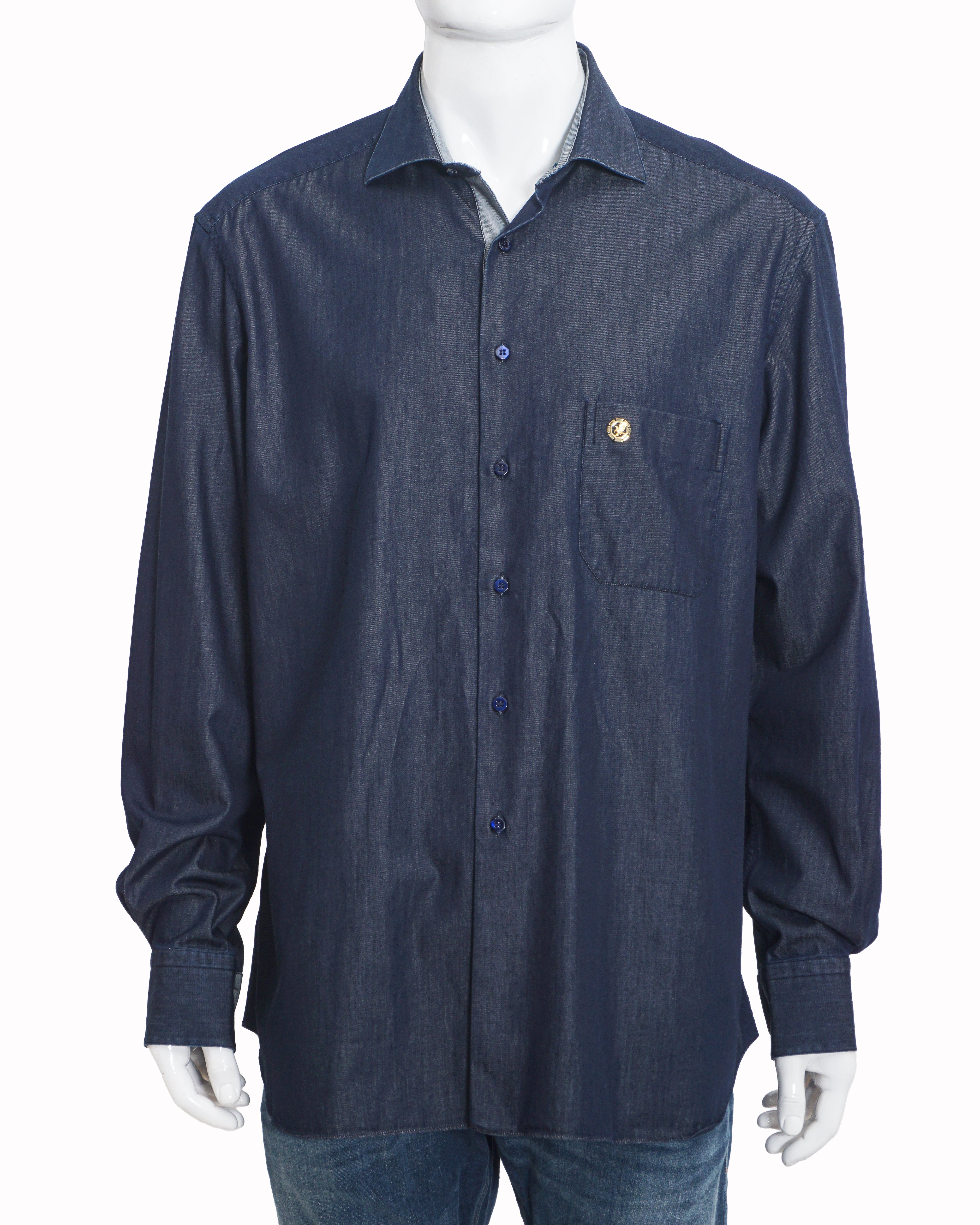 Stefano Ricci Men's Indigo Eagle Emblem Shirt