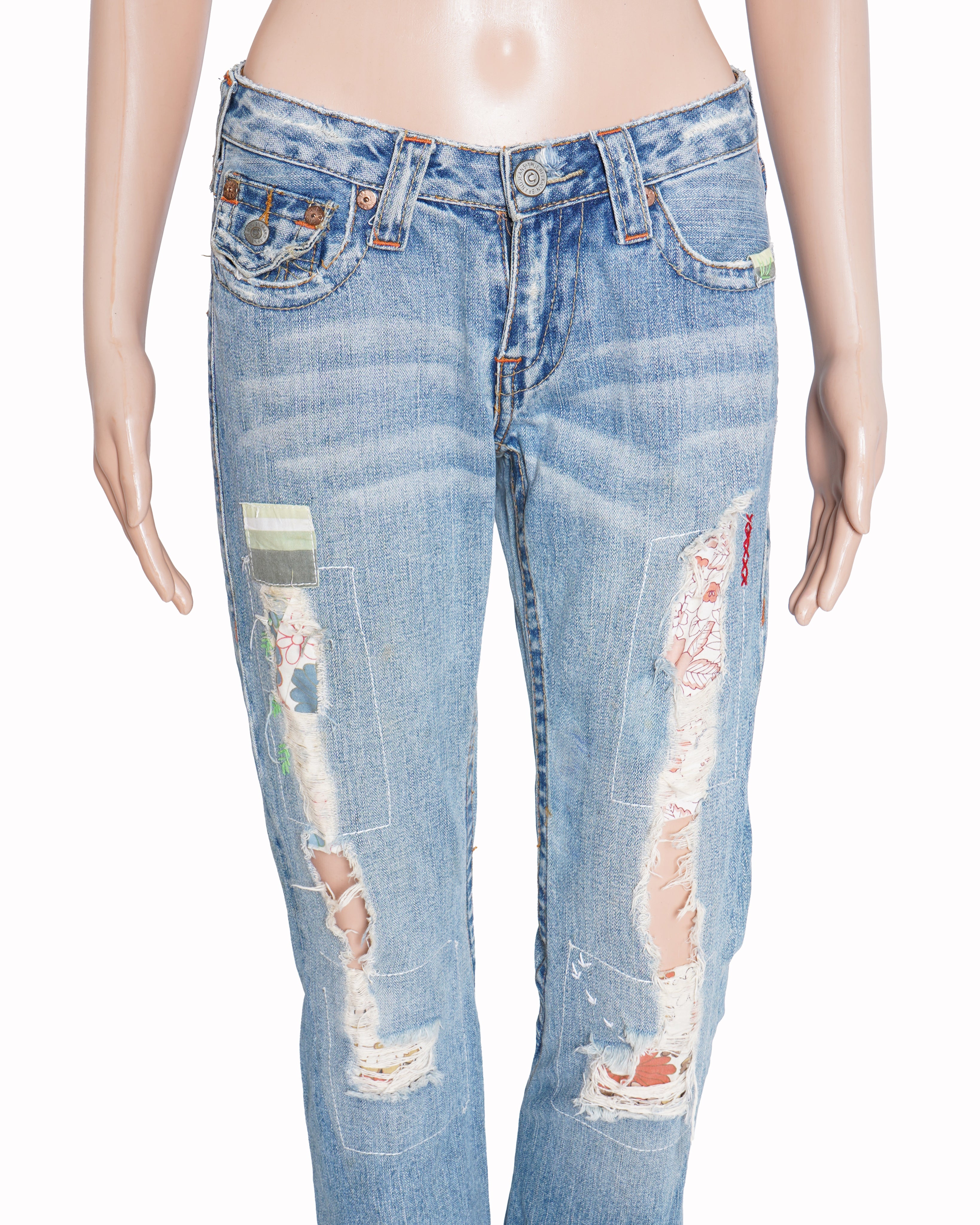 True Religion Acid wash blue ribbed Straight jeans