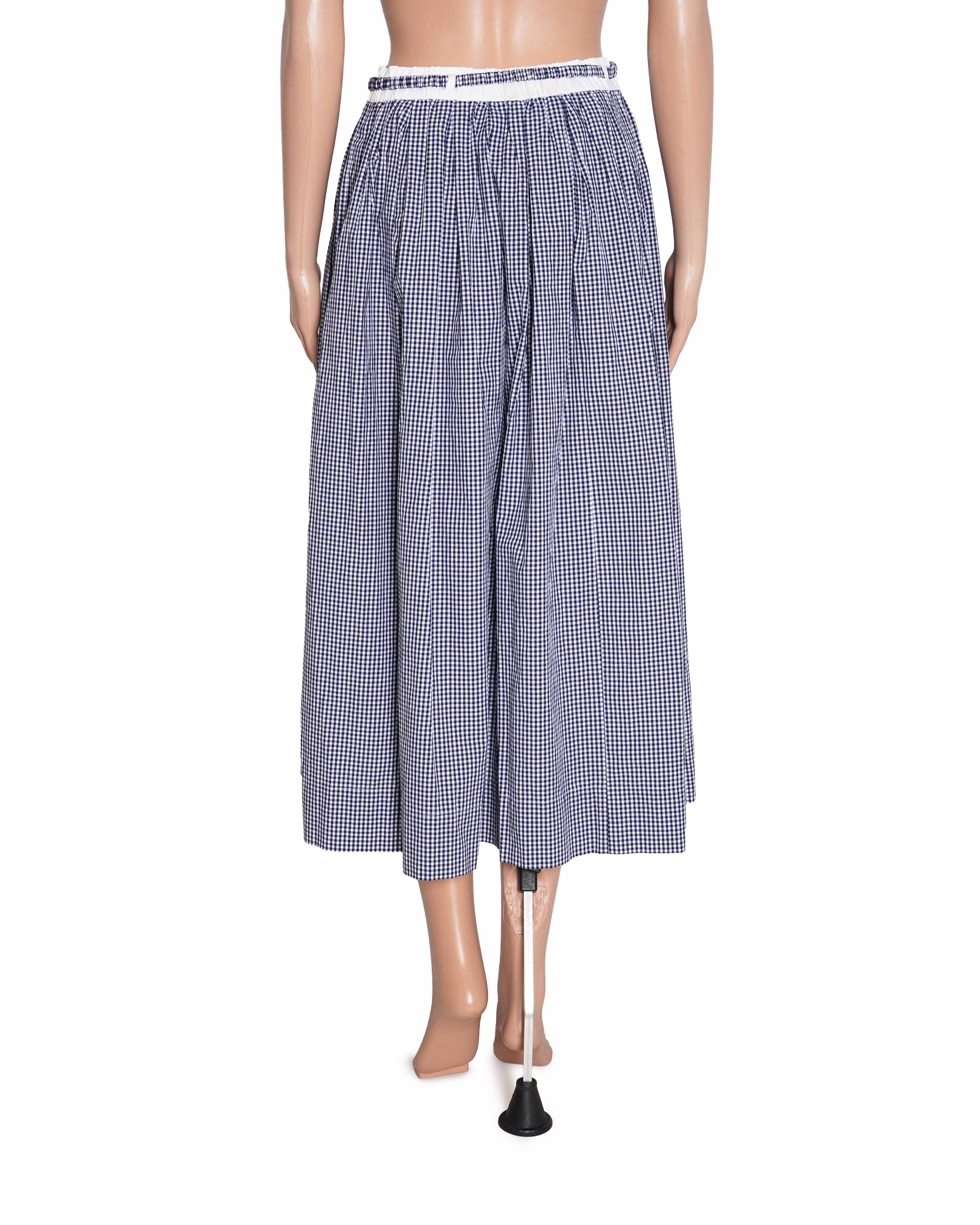 New Maje Blue and White Checkered Midi Skirt