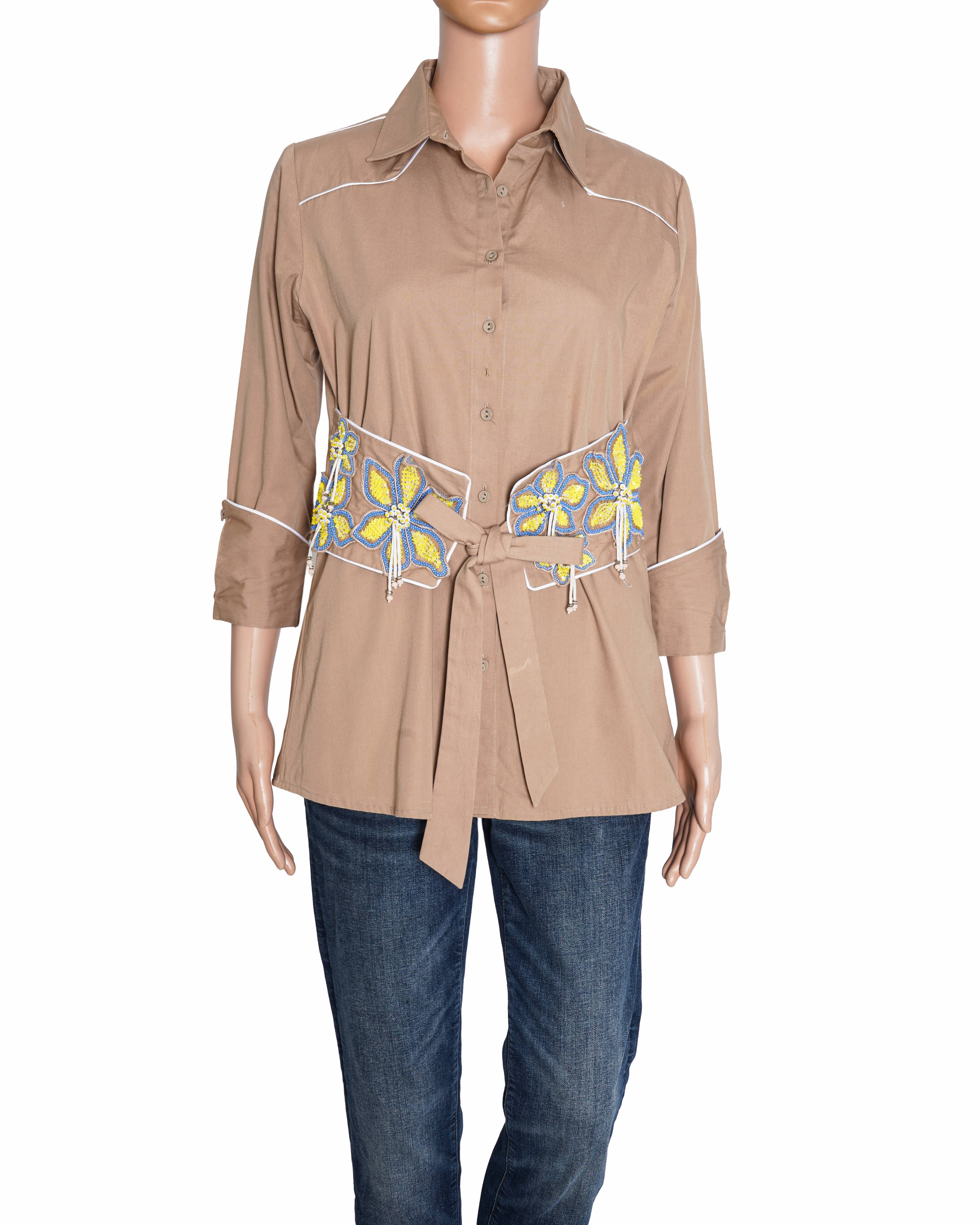 Our Love Button Down Shirt With Embroidered Belt