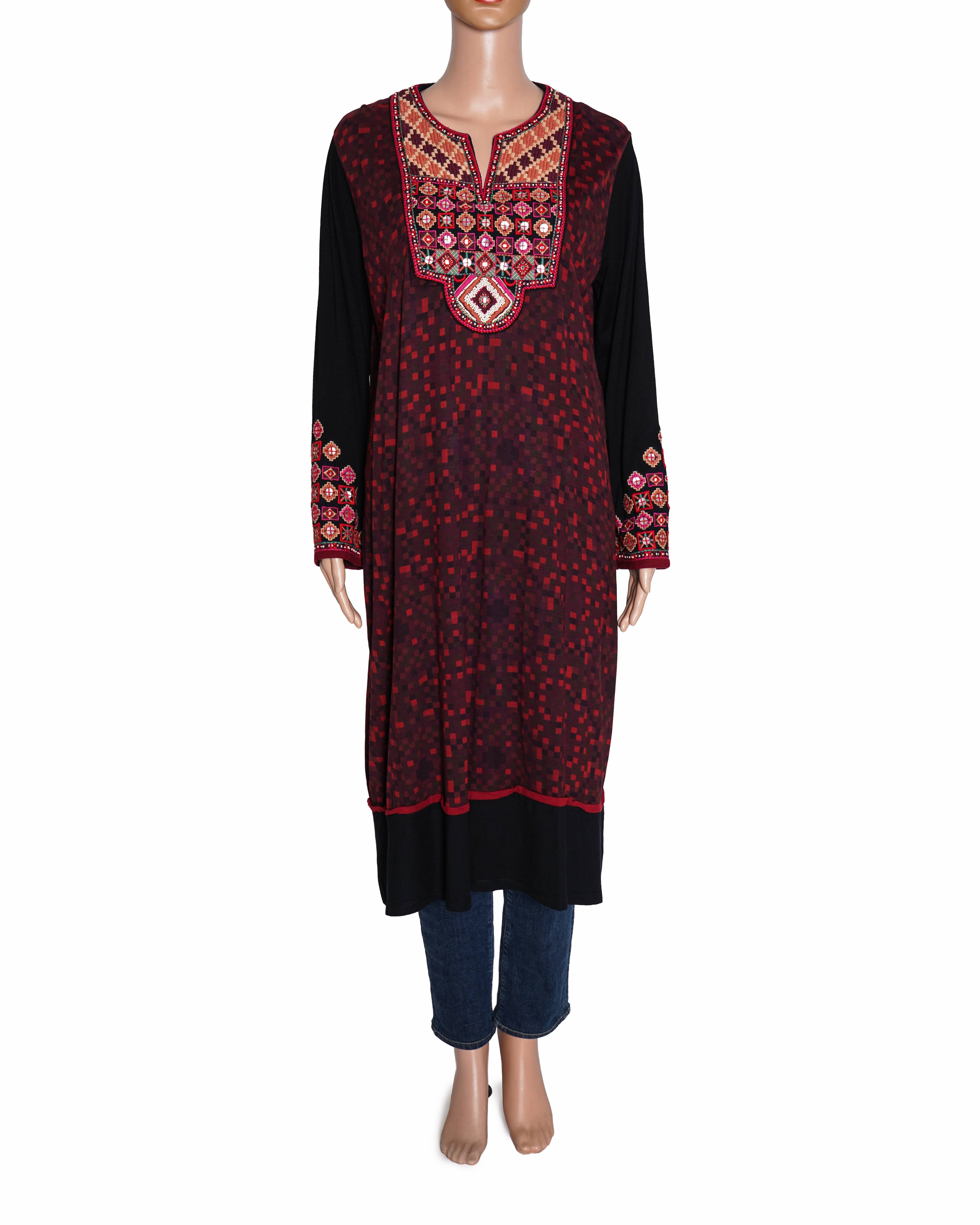 Ritu Kumar Red And Black Embroidered Kurta