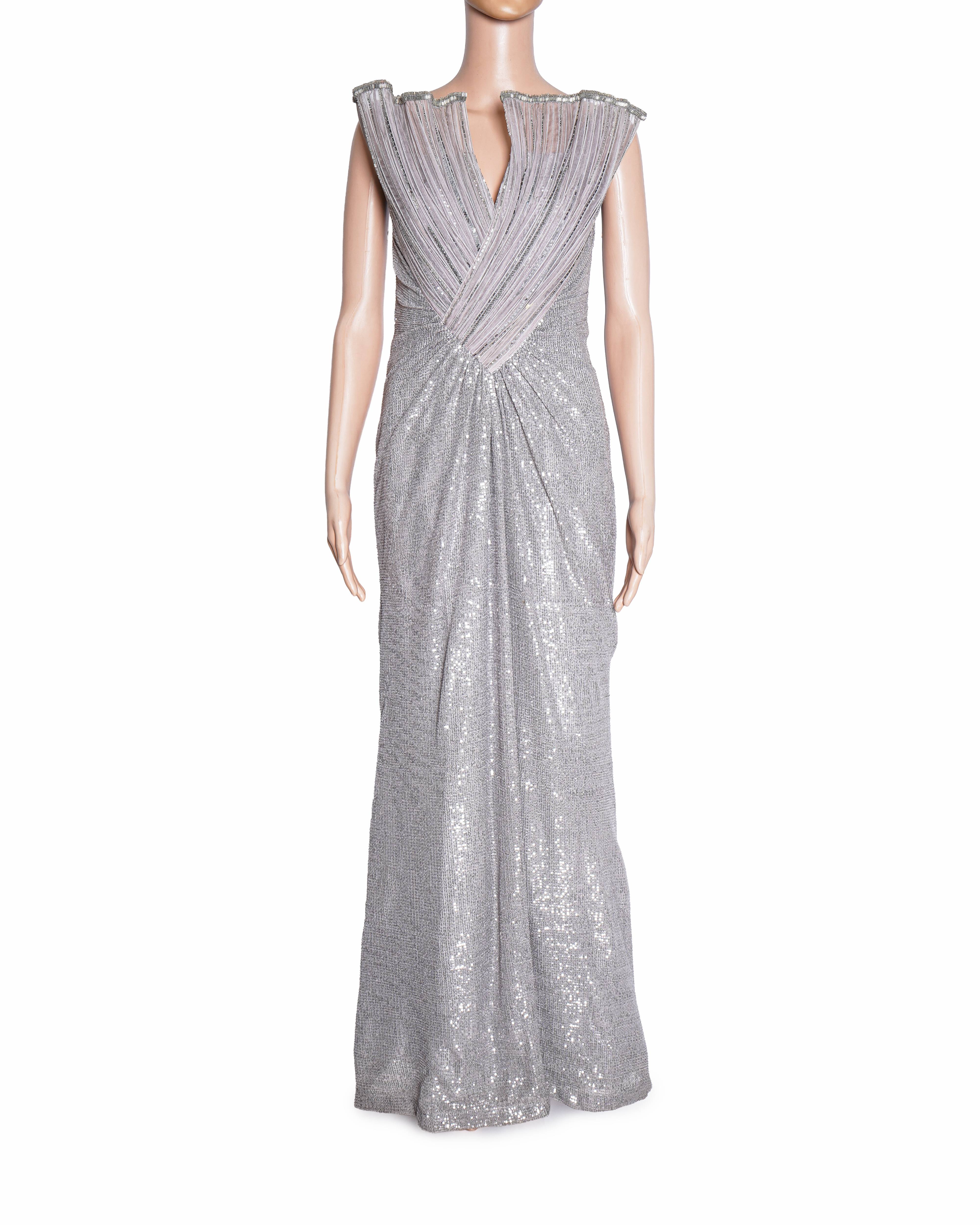 Gaurav Gupta Shell Silver Sequin Fan-Sculpting Gown
