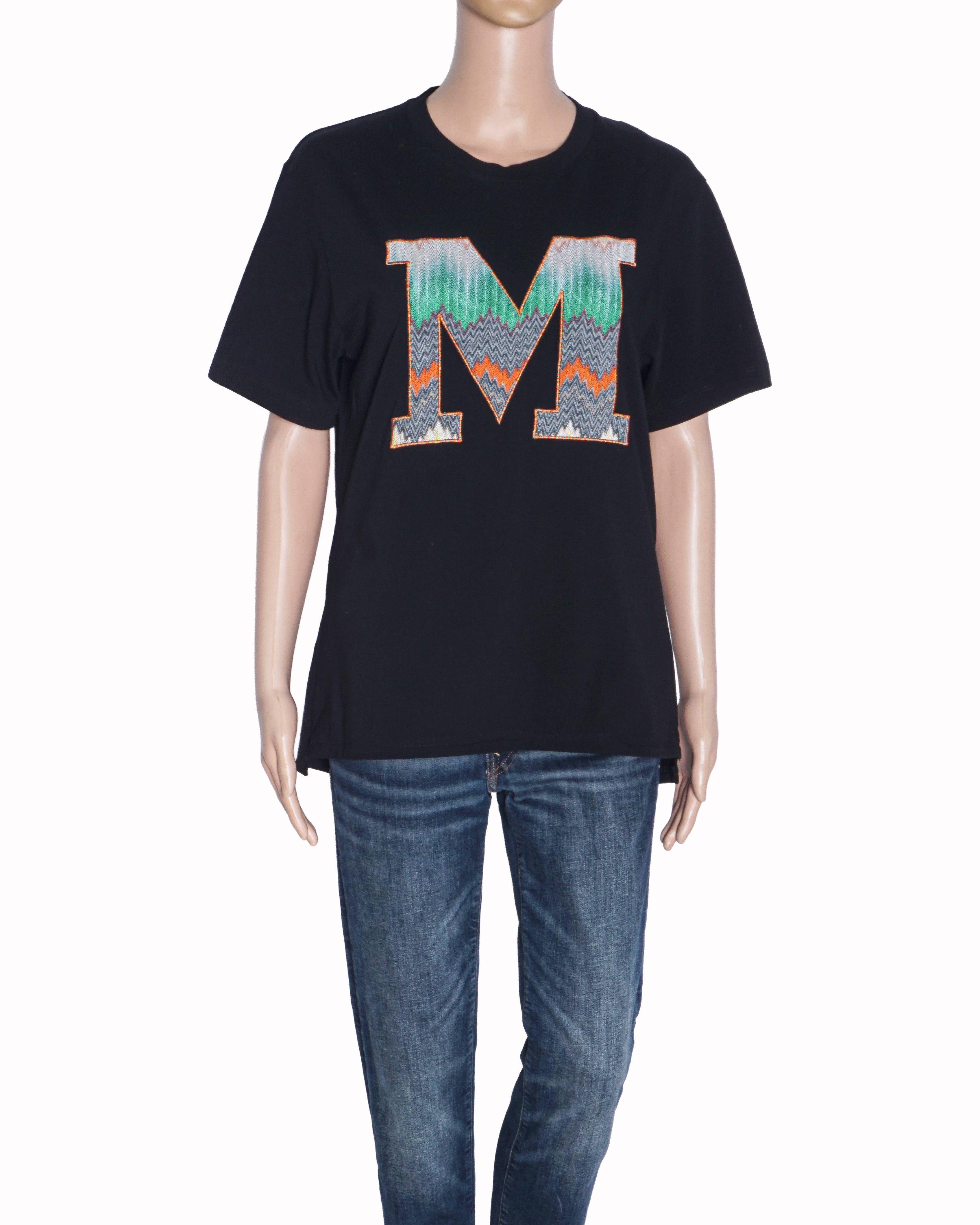 Missoni Black Cotton Zigzag Logo T-Shirt