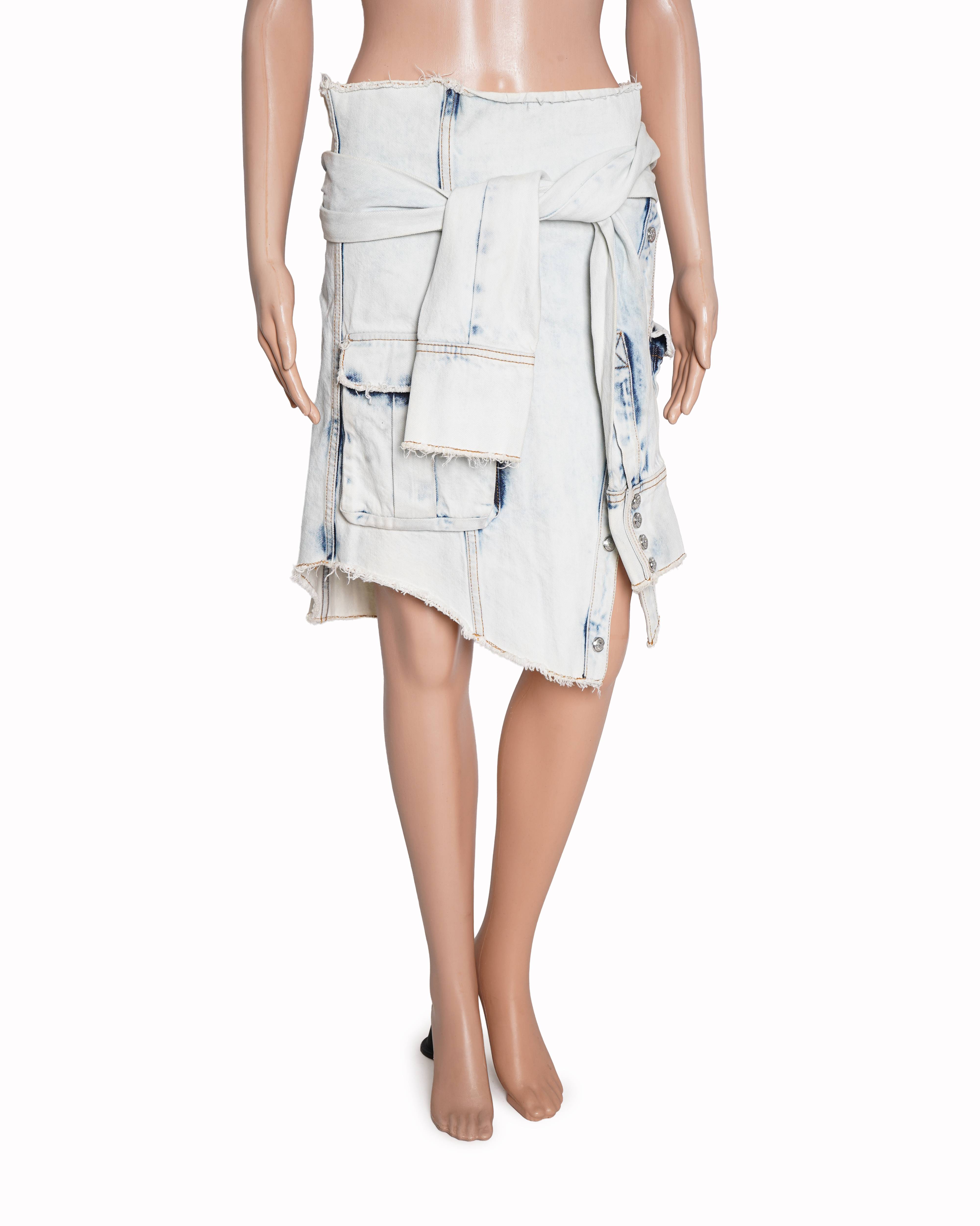 Balmain Light Wash "Jacket-Tie" Denim Skirt