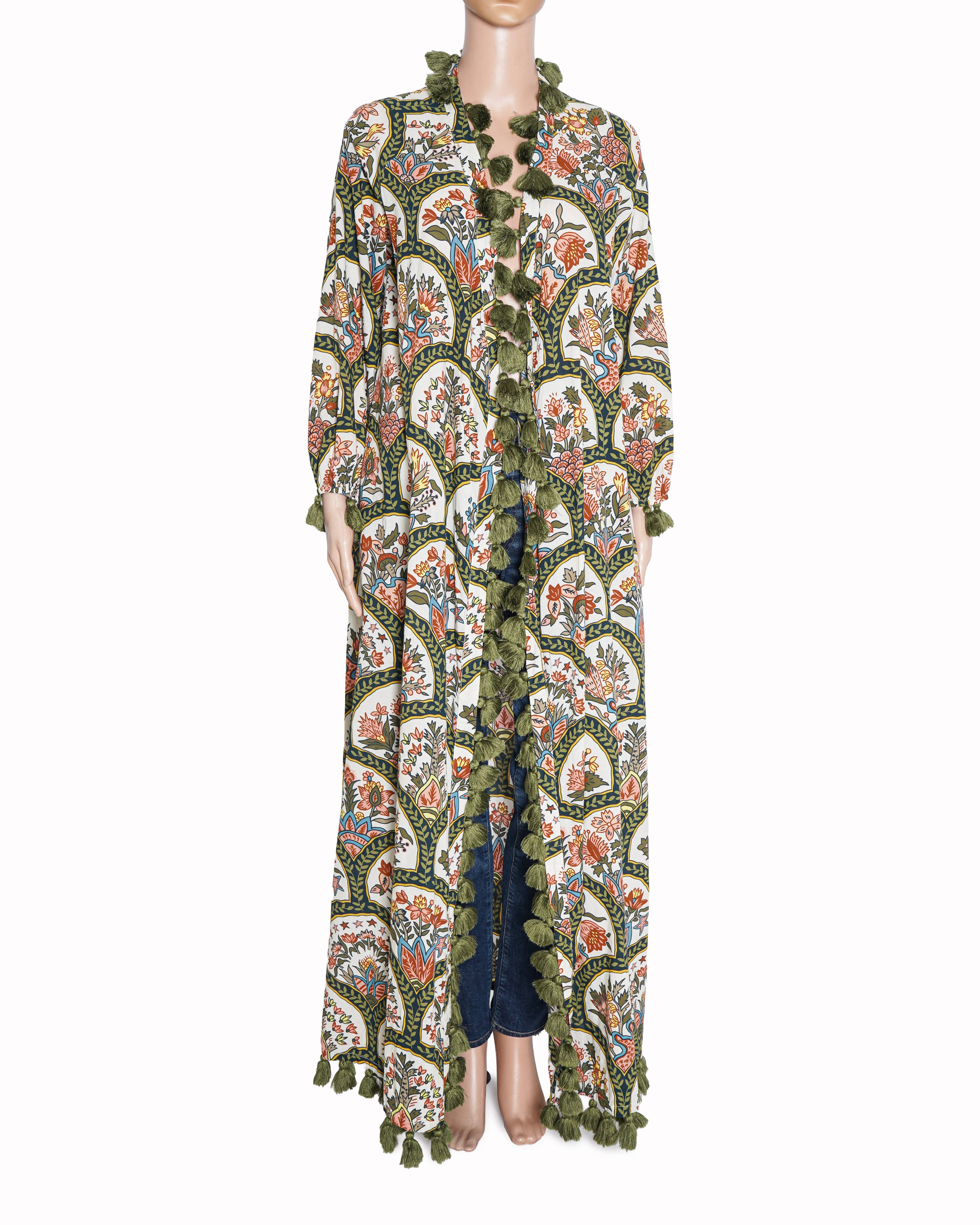 Rhode Resort Floral Tassel-Trimmed Cape