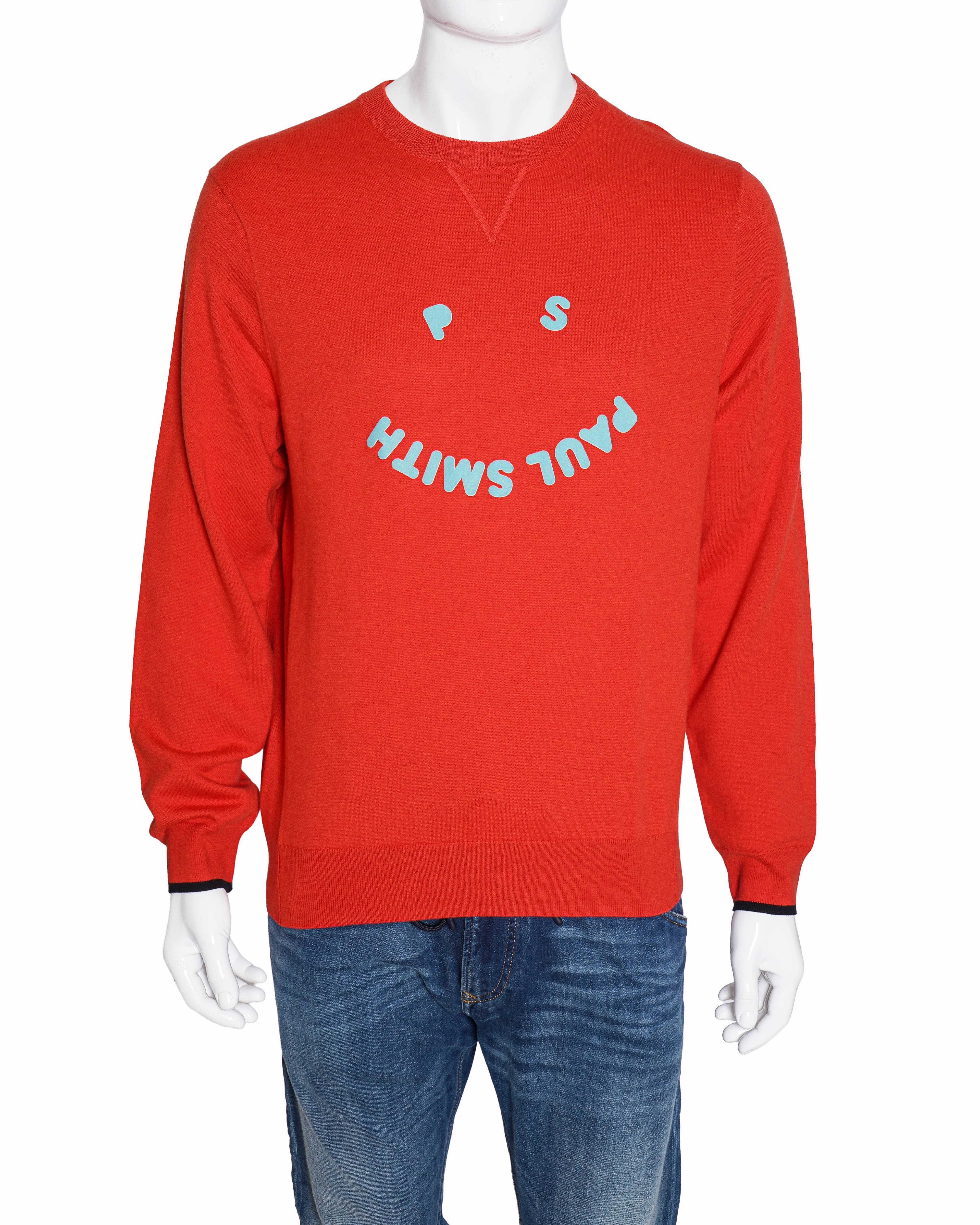 Paul Smith Men's Red Crew-Neck Happy Face Logo Sweatshirt