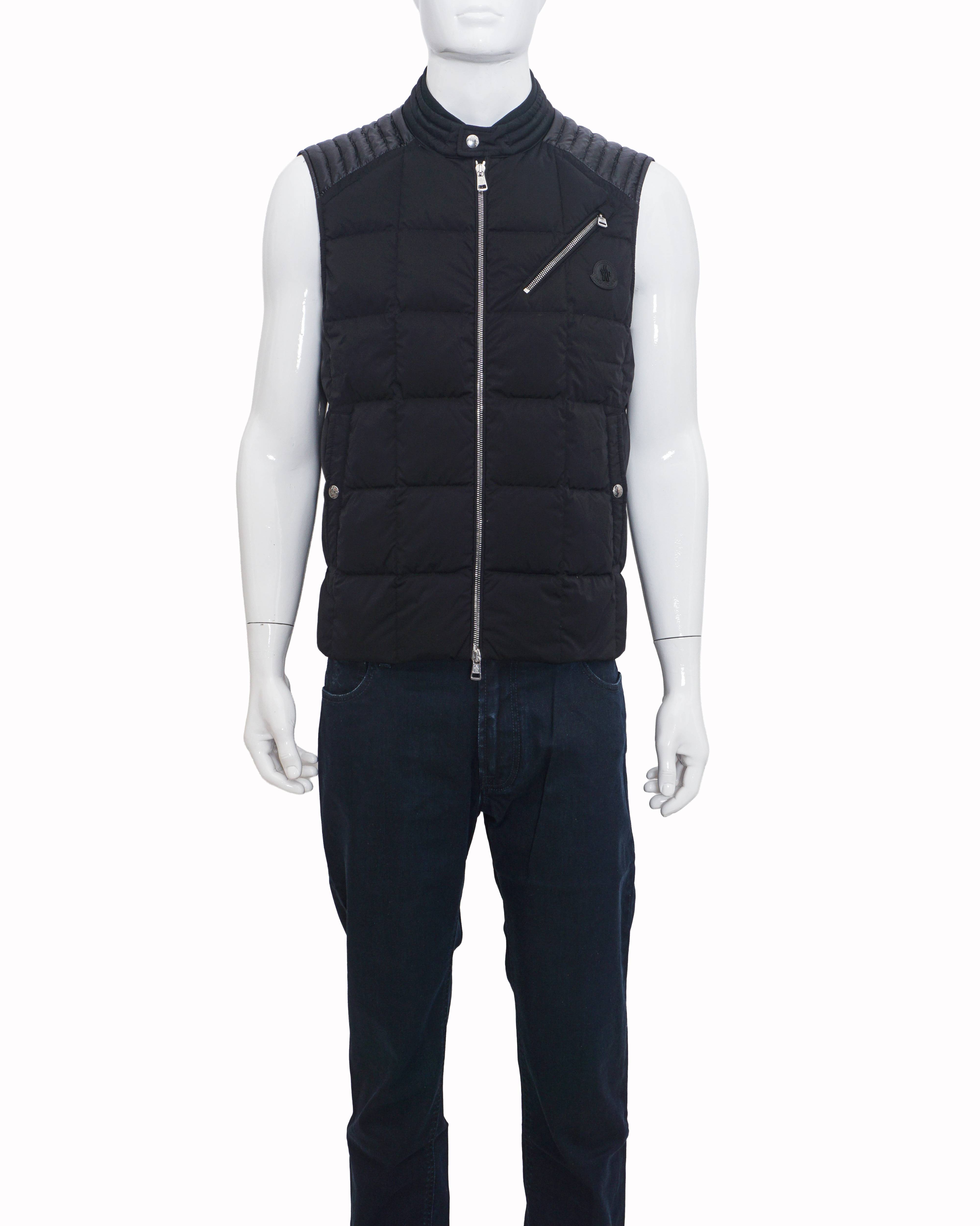 Moncler Men's Black Mixed-Media Quilted Down Felt Logo Gilet