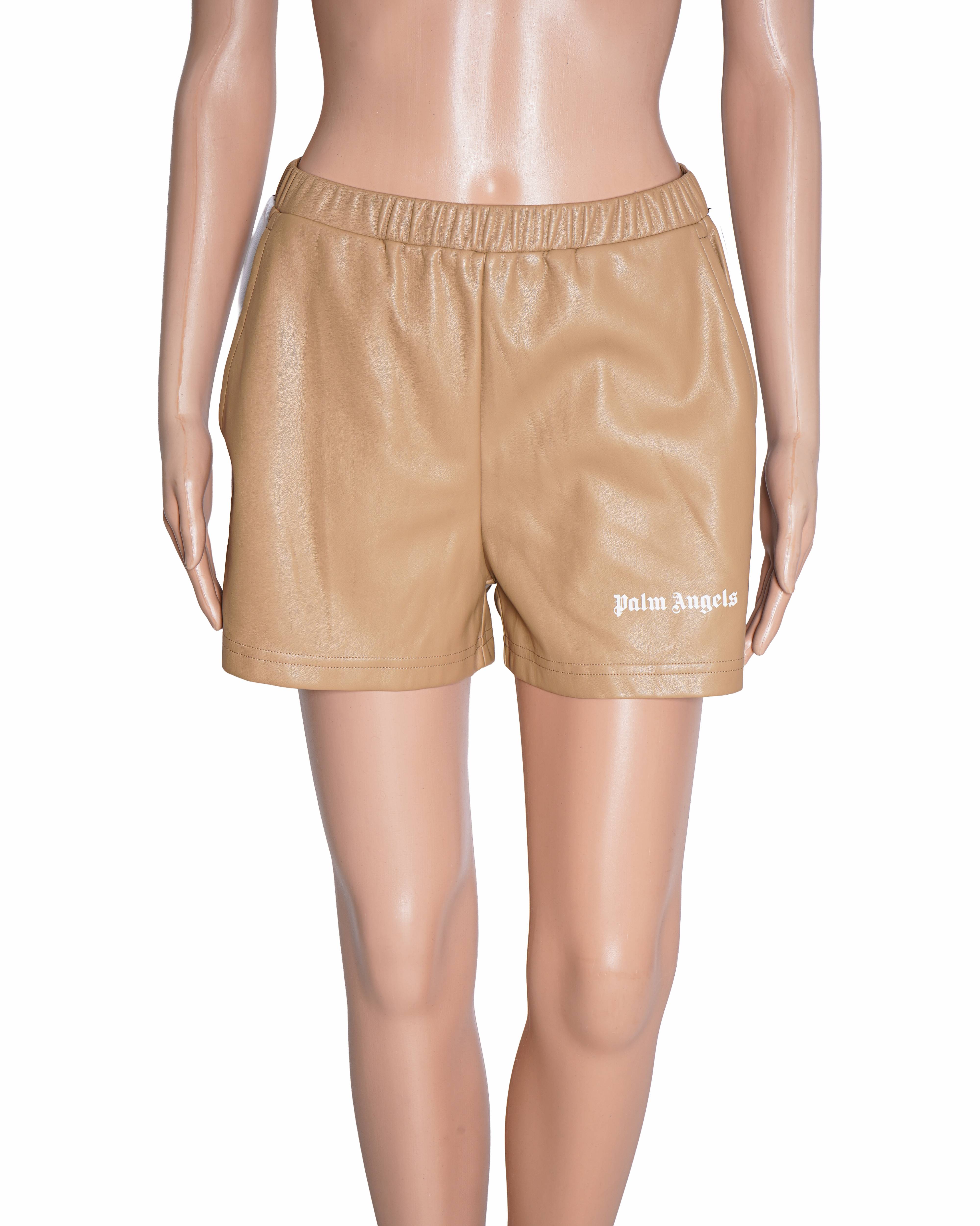 Palm Angels Women's Faux-Leather Shorts In Beige