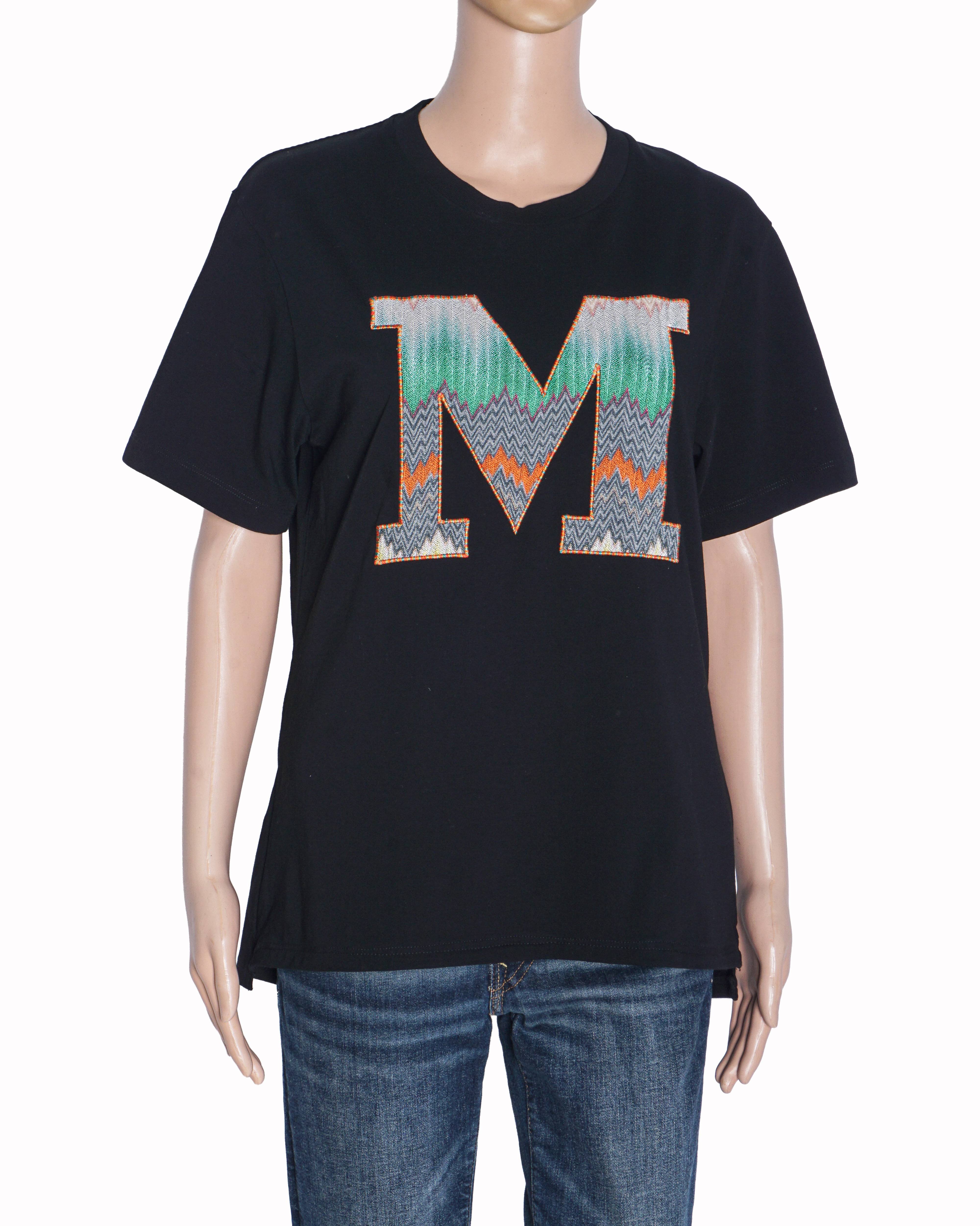 Missoni Black Cotton Zigzag Logo T-Shirt