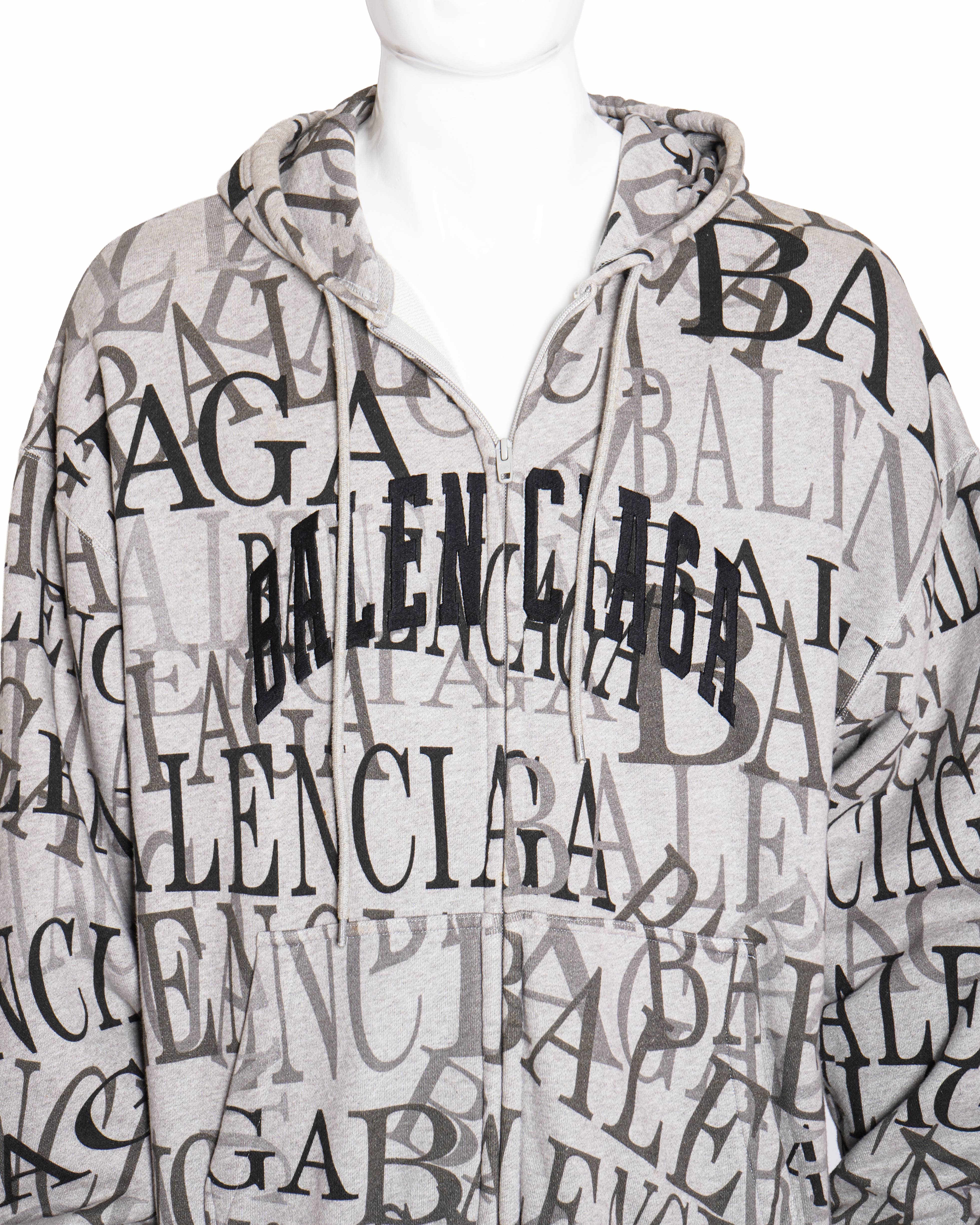 Balenciaga Allover Logo Zip-Up Hoodie in Grey