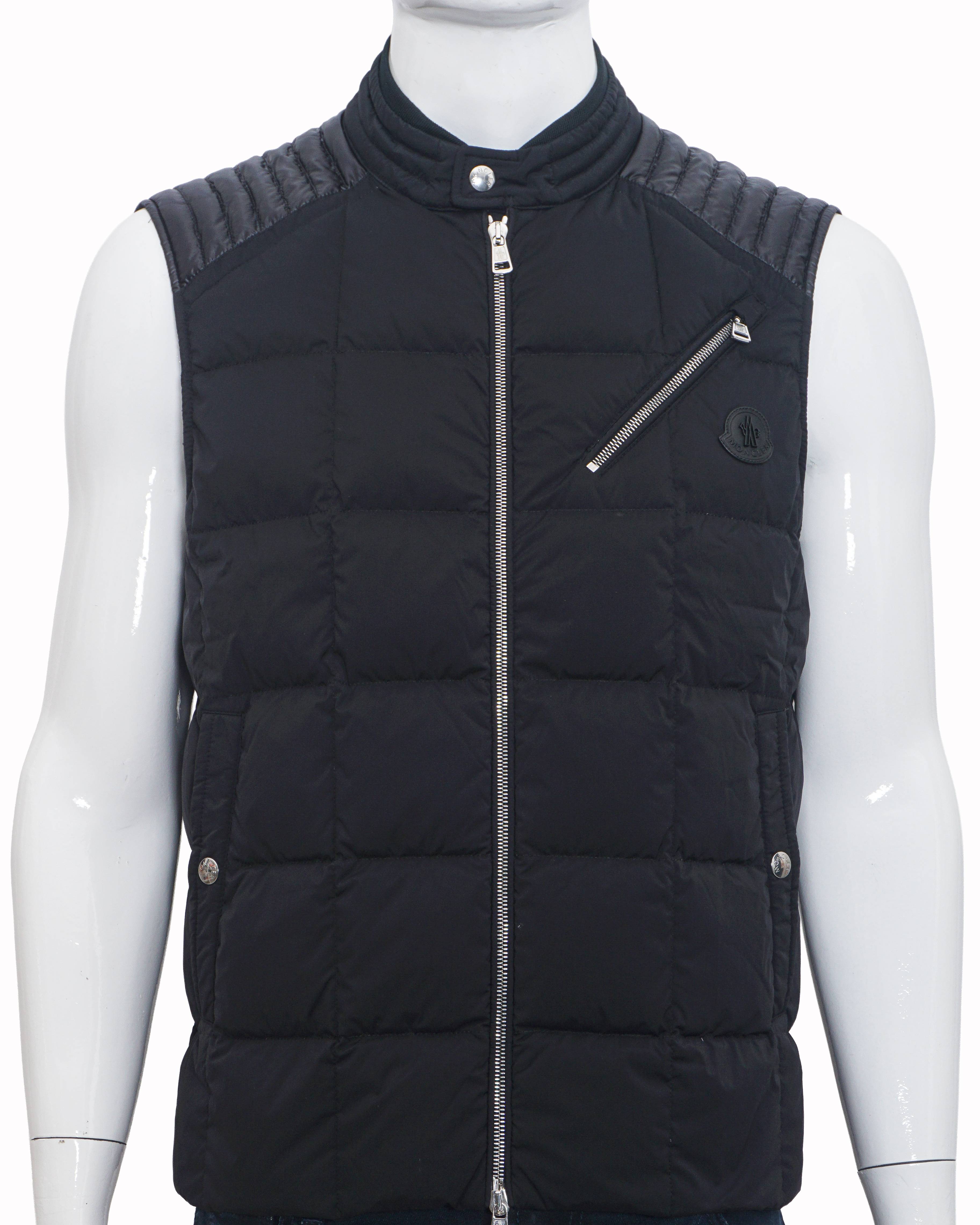 Moncler Men's Black Mixed-Media Quilted Down Felt Logo Gilet