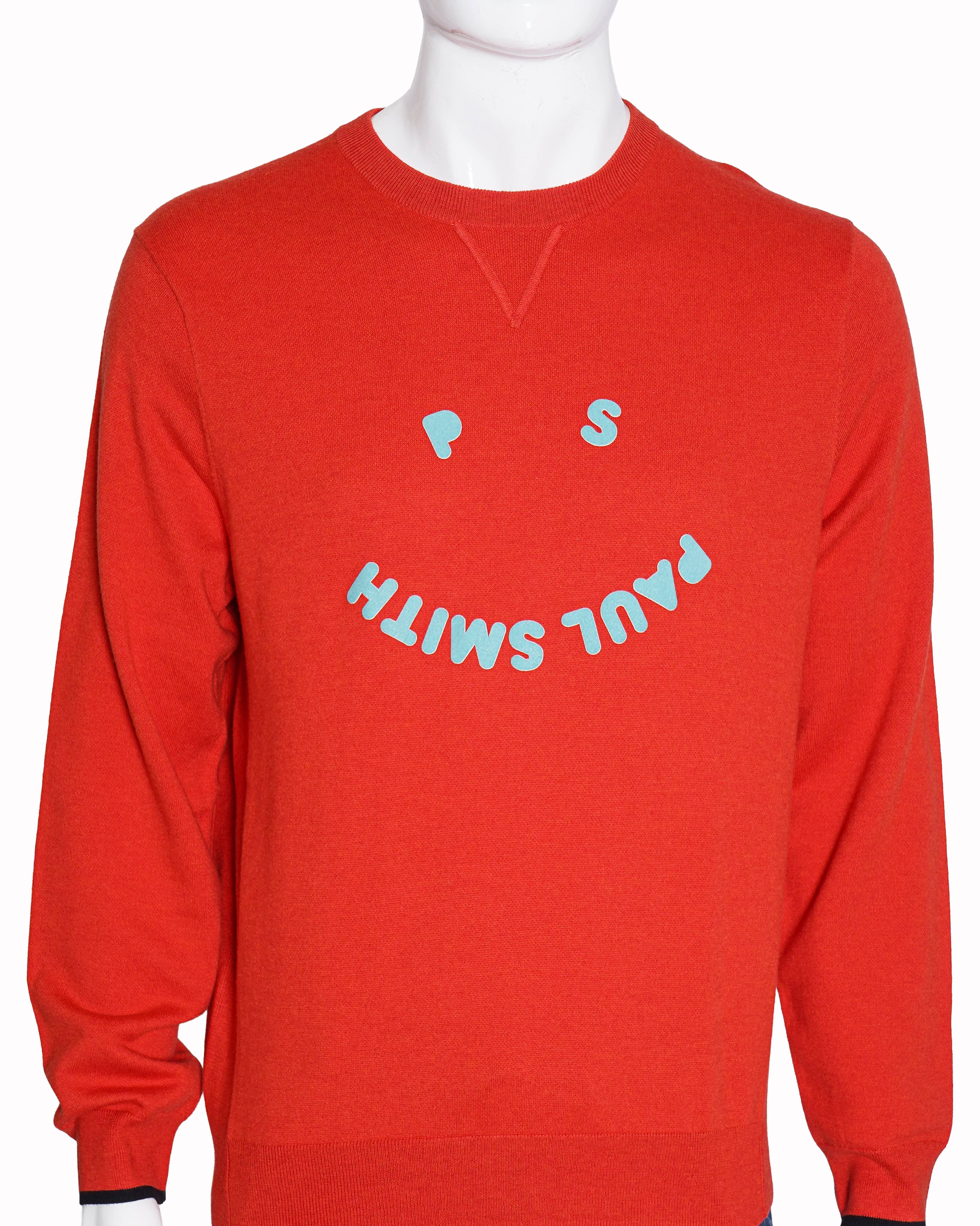 Paul Smith Men's Red Crew-Neck Happy Face Logo Sweatshirt