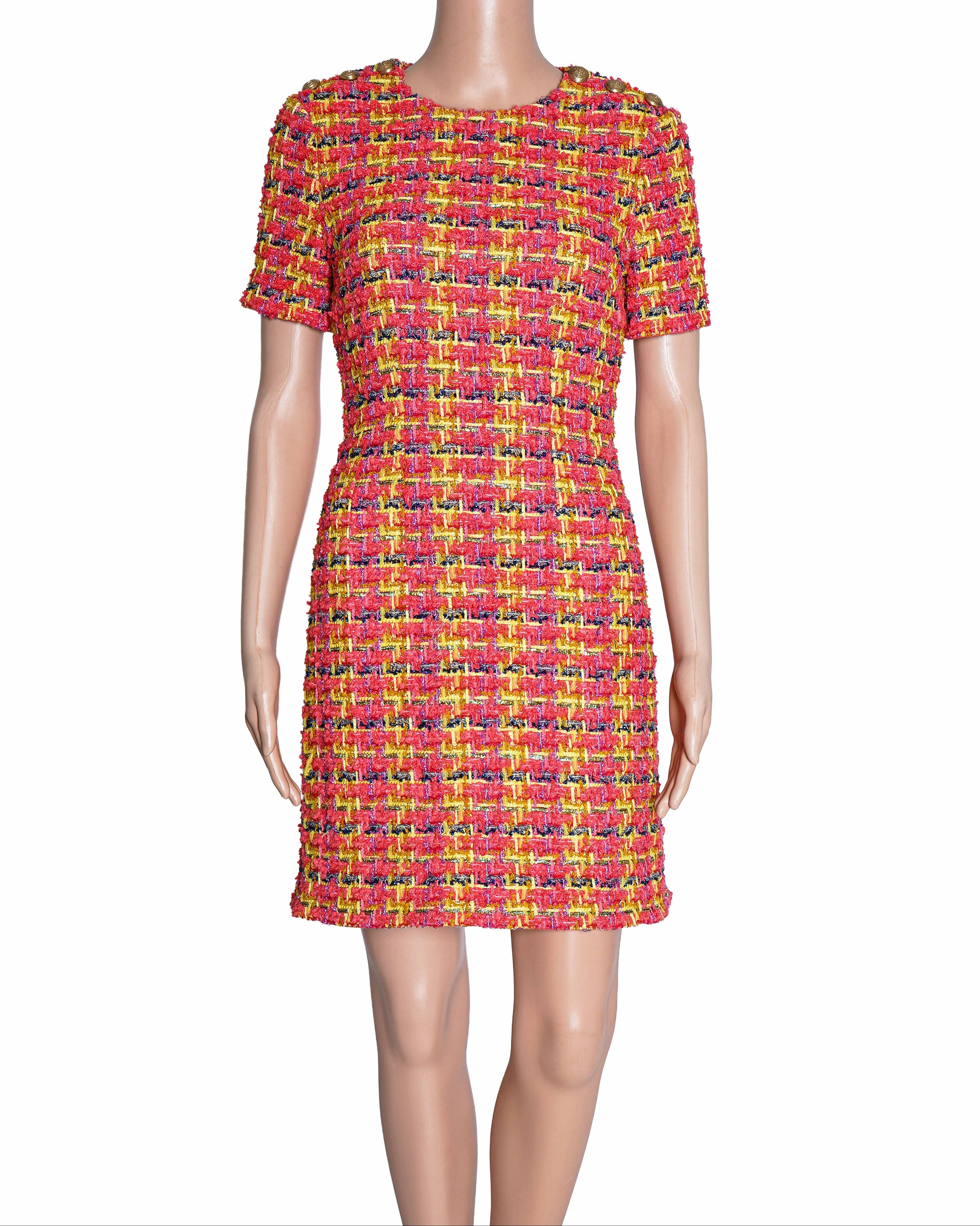 Gucci Round Neck Multicolor Lamé-Tweed Mini Dress